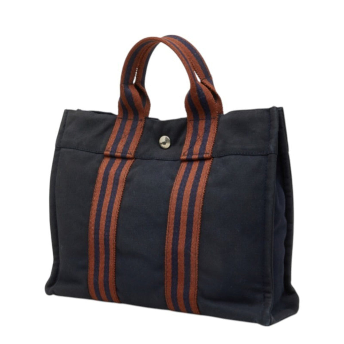 Hermes Brown Navy Cotton Handbag Tote Bag (Pre-Owned)
