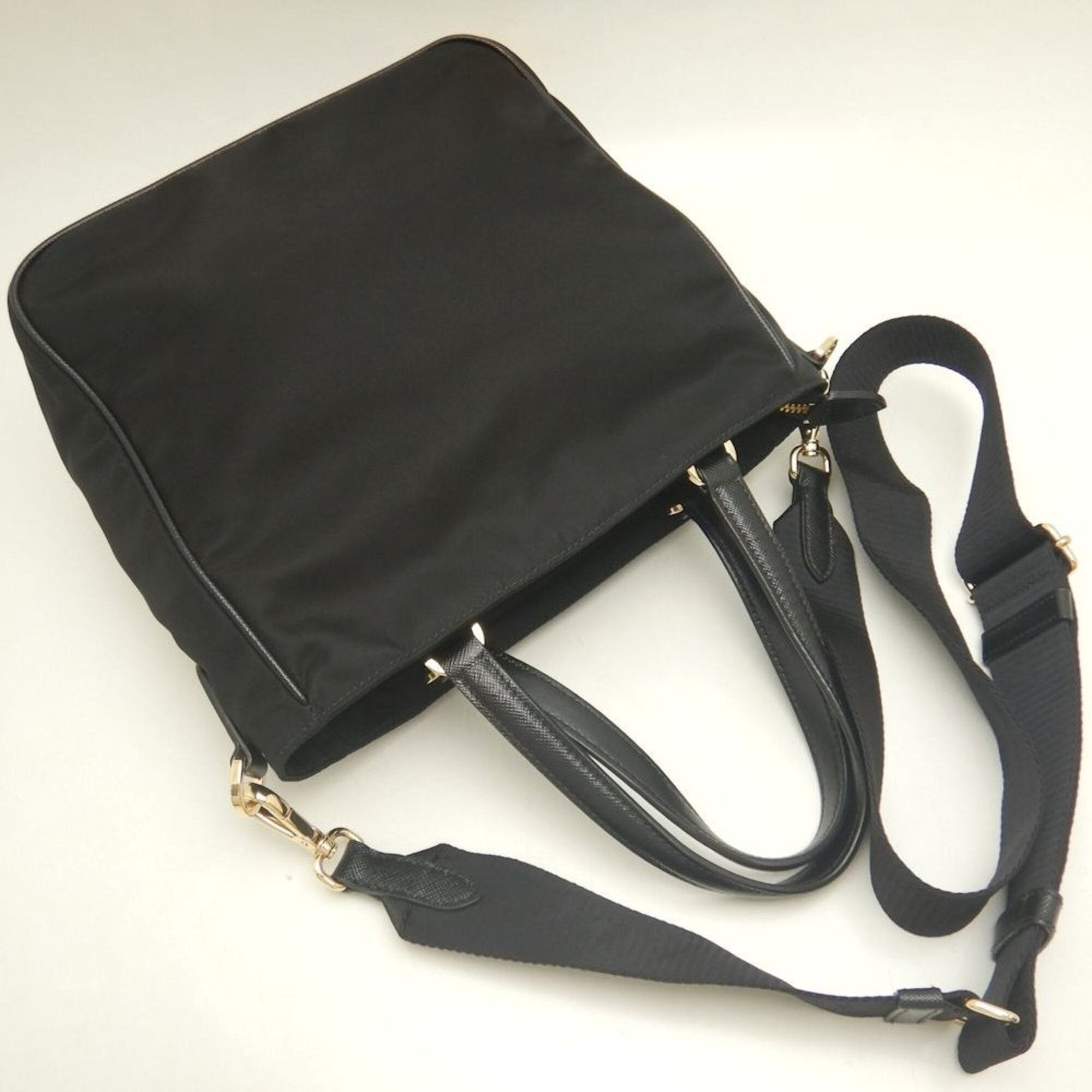 Prada Black Nylon Leather Handbag (Pre-Owned)
