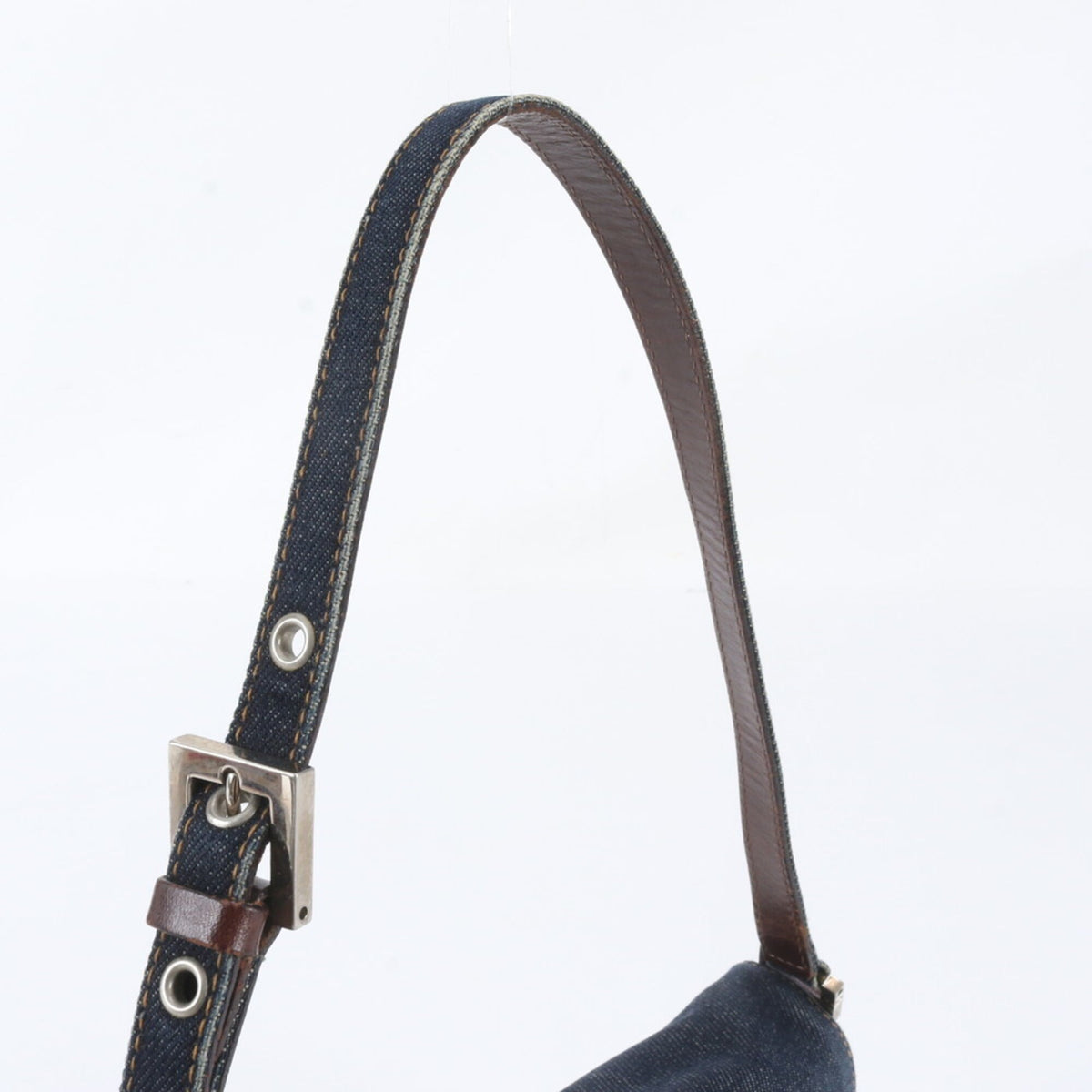Fendi Navy Leather Canvas Handbag Shoulder Bag Tote Bag (Pre-Owned)