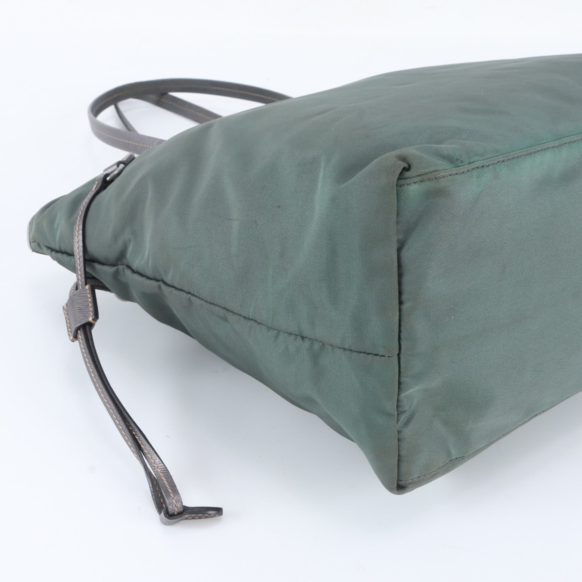 Prada Green Nylon Leather Handbag Shoulder Bag Tote Bag (Pre-Owned)