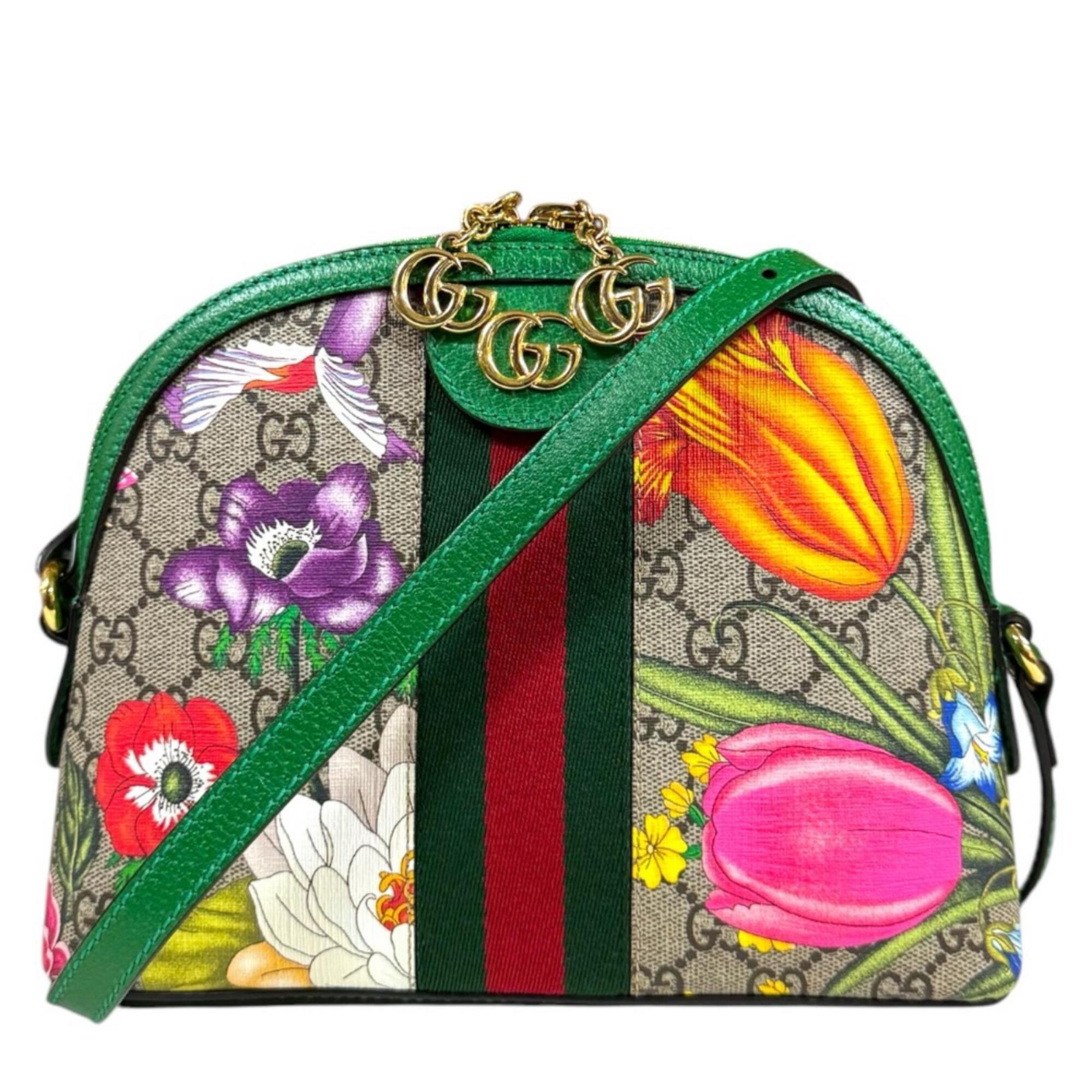 Gucci Green Multi-Color Gg Supreme Canvas Shoulder Bag (Pre-Owned)