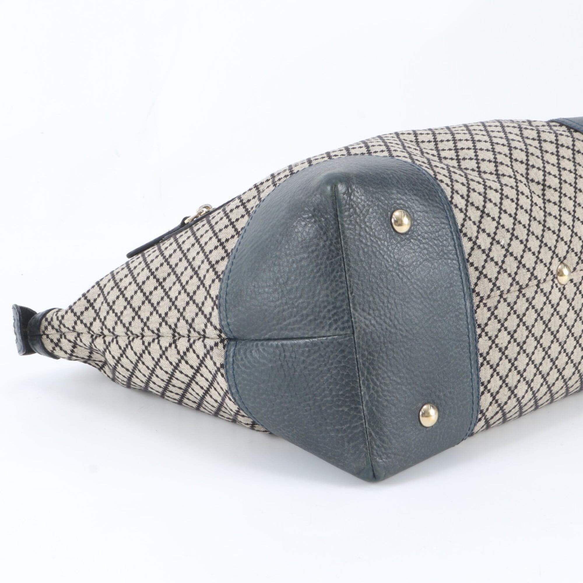Gucci Diamante Beige Navy Leather Canvas Handbag Tote Bag (Pre-Owned)