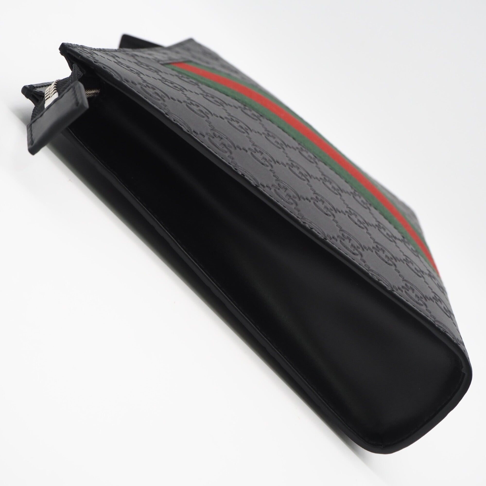 Gucci Sherry Line Black Green Red Color Leather Clutch Bag (Pre-Owned)