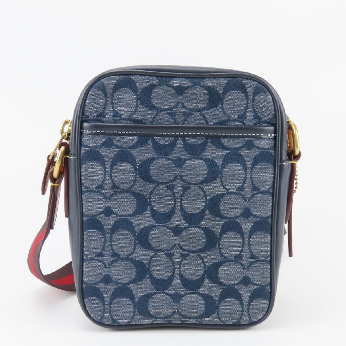 Coach Brown Navy Red Color Canvas Leather Pochette Shoulder Bag (Pre-Owned)