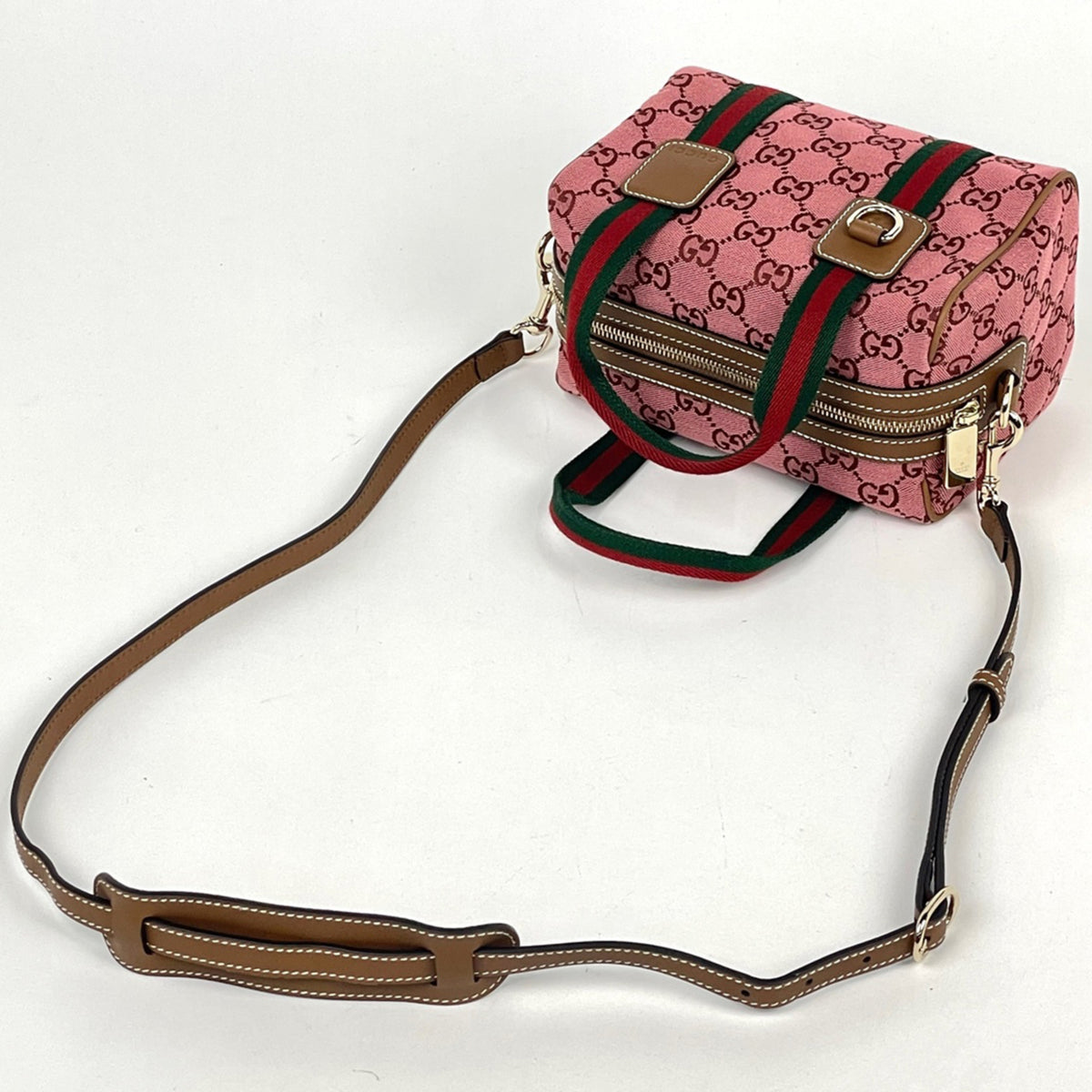 Gucci Sherry Line Pink Gg Canvas Leather Handbag (Pre-Owned)