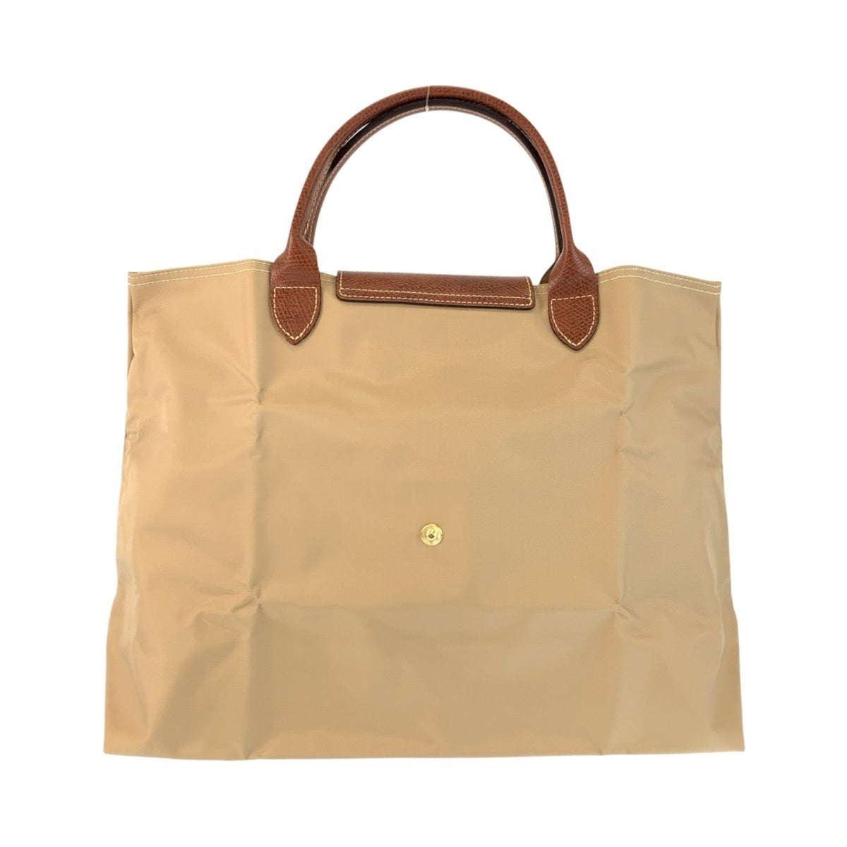 Longchamp Beige Brown Nylon Leather Handbag Tote Bag (Pre-Owned)