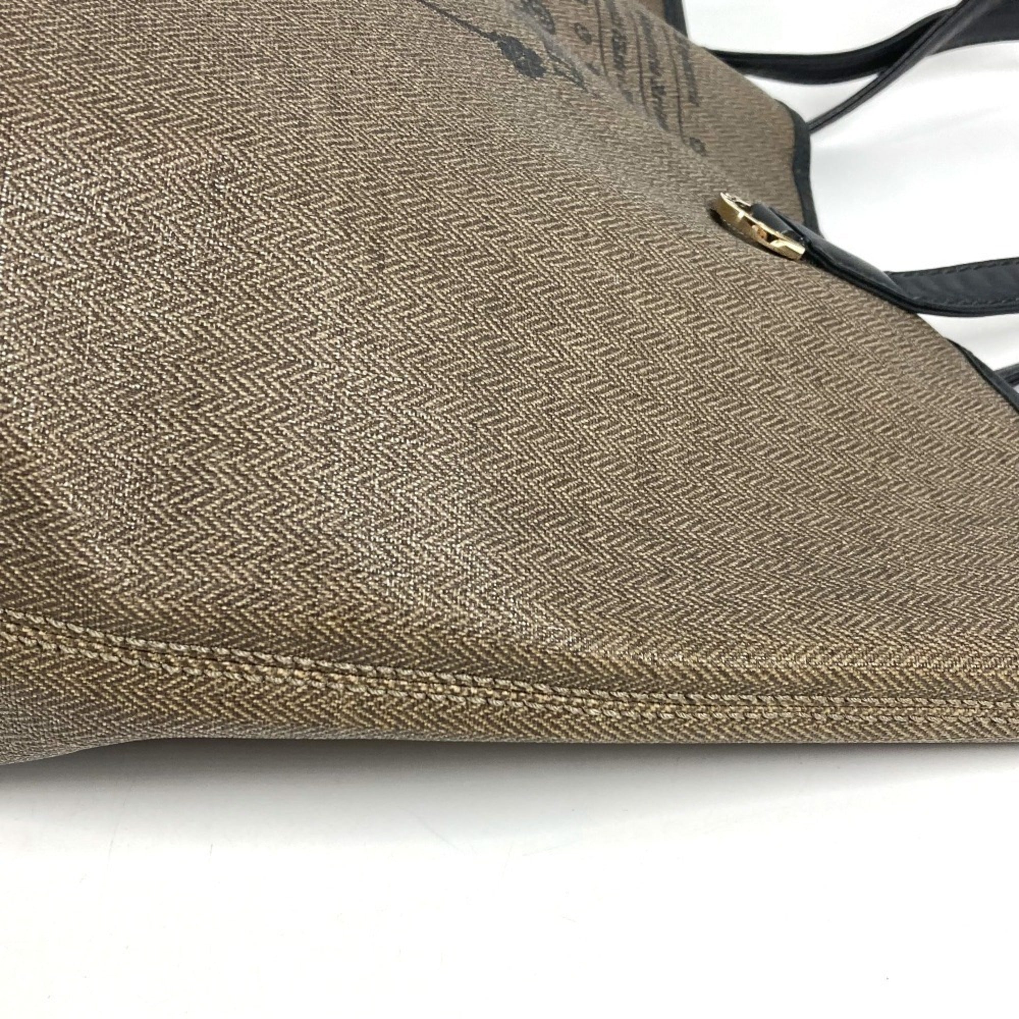 Bvlgari Black Gray Coated Canvas Leather Shoulder Bag Tote Bag (Pre-Owned)