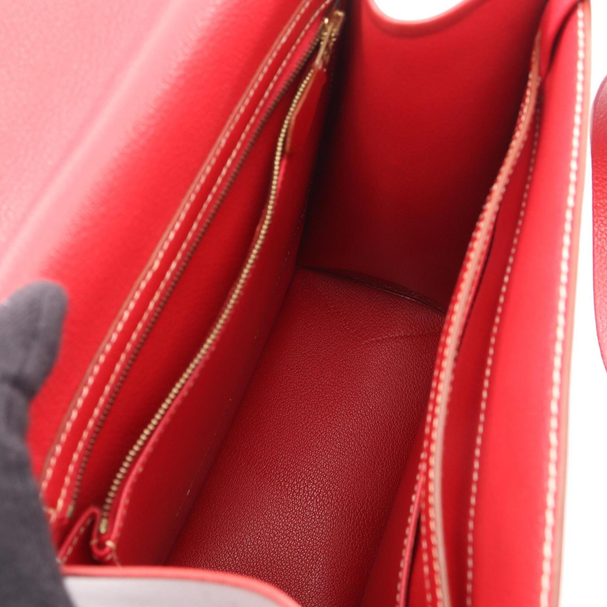 Hermes Red Color Chevre Leather Box Calf Leather Handbag (Pre-Owned)
