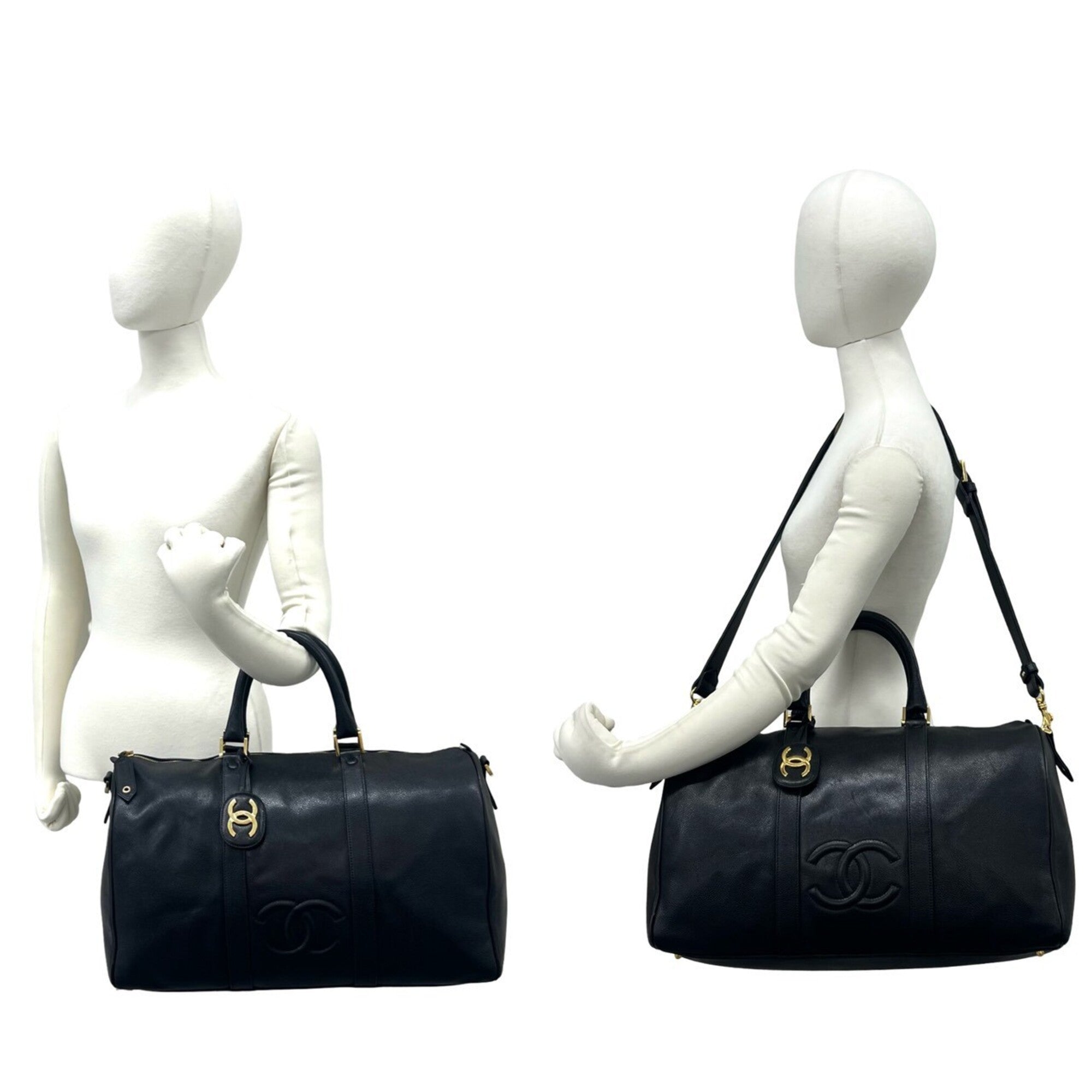 Chanel Black Grained Calfskin Boston Bag Shoulder Bag (Pre-Owned)