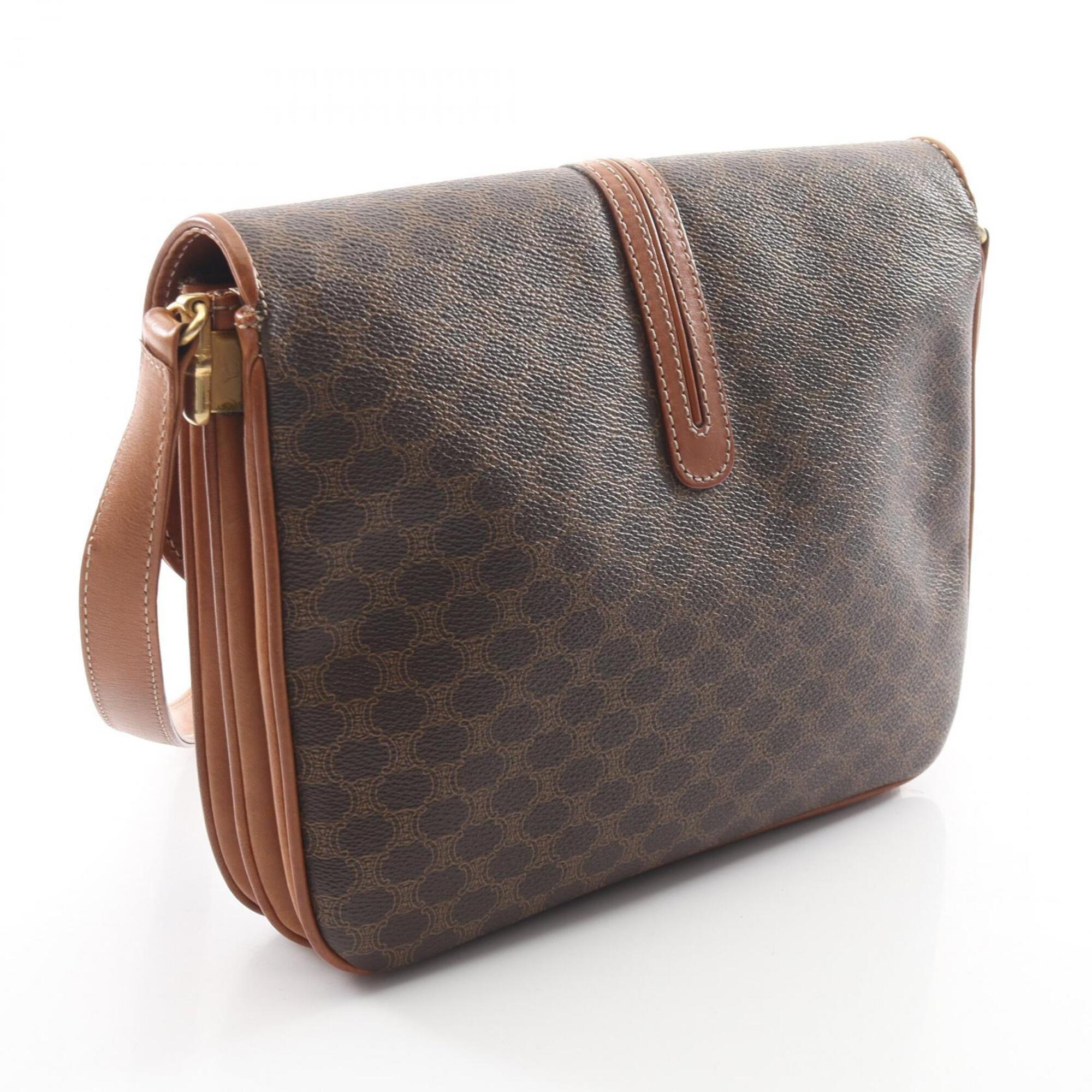 Celine Brown Coated Canvas Leather Handbag Shoulder Bag (Pre-Owned)