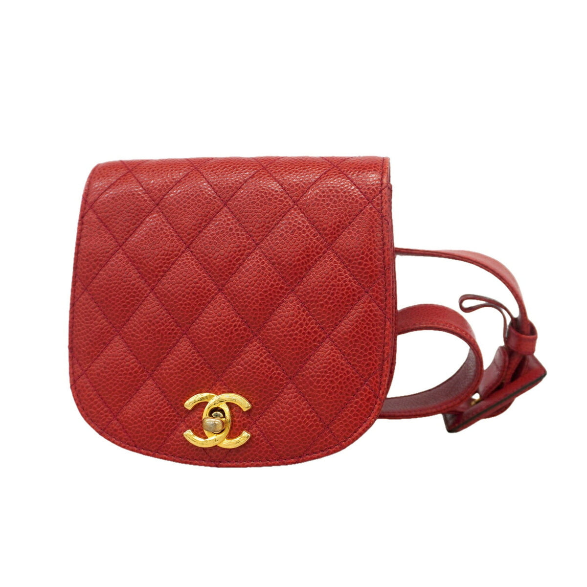 Chanel Red Color Grained Calfskin Fanny Pack (Pre-Owned)