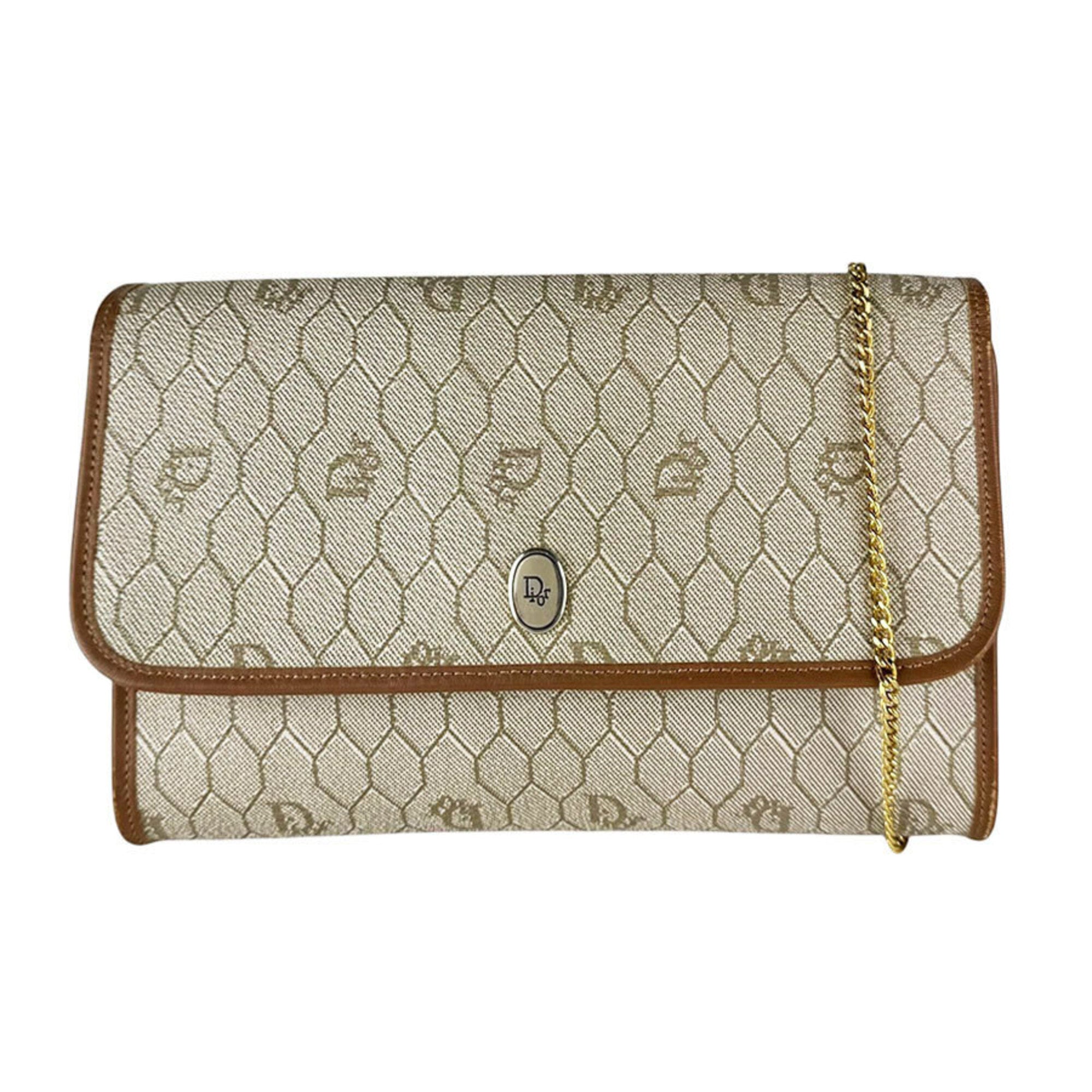 Christian Dior Brown Coated Canvas Leather Shoulder Bag (Pre-Owned)