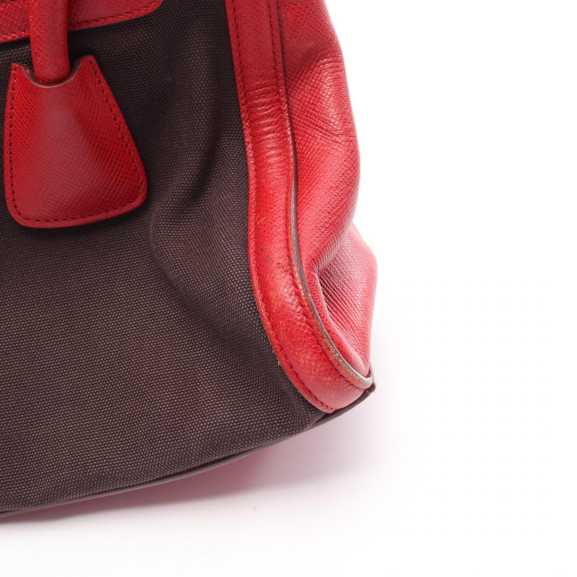 Prada Black Red Color Canvas Saffiano Handbag (Pre-Owned)
