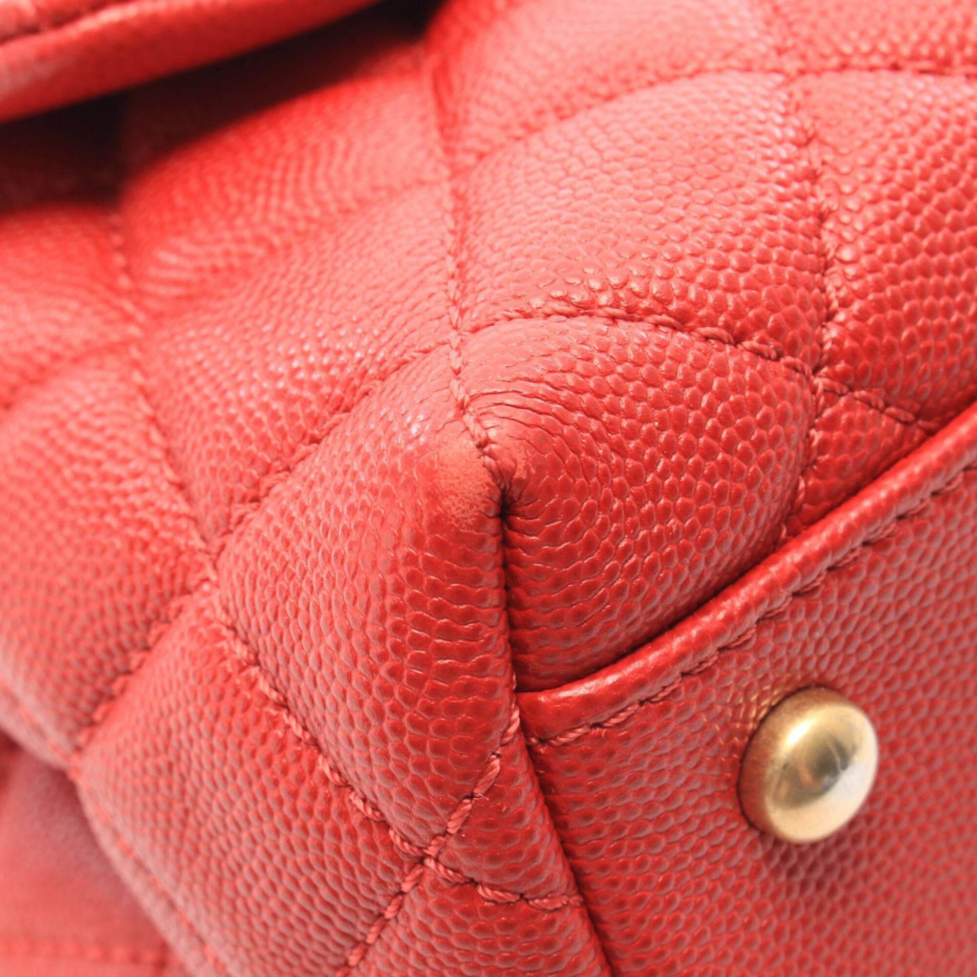 Chanel Matelasse Red Color Grained Calfskin Handbag (Pre-Owned)
