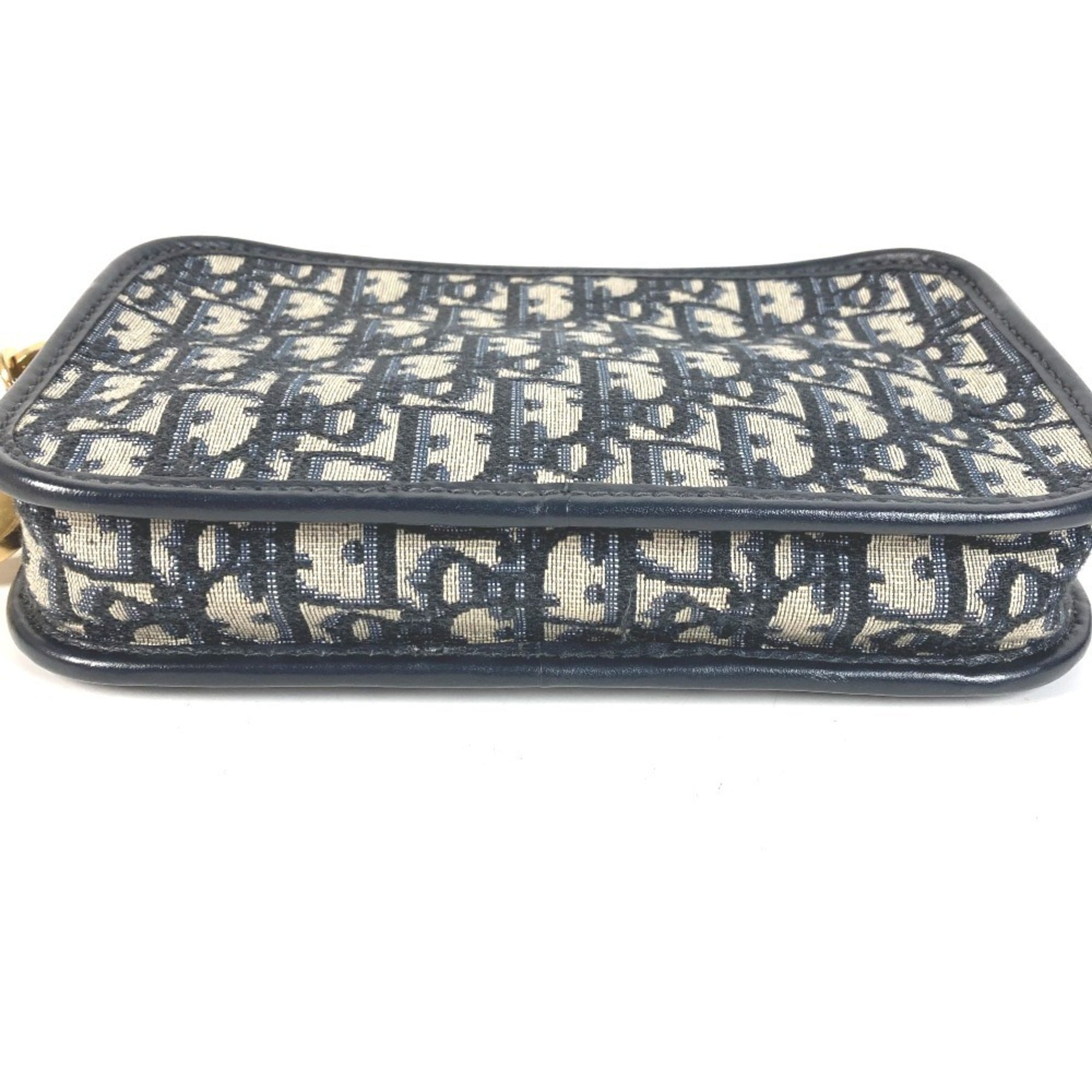 Christian Dior Navy Leather Canvas Clutch Bag Handbag Pouch (Pre-Owned)