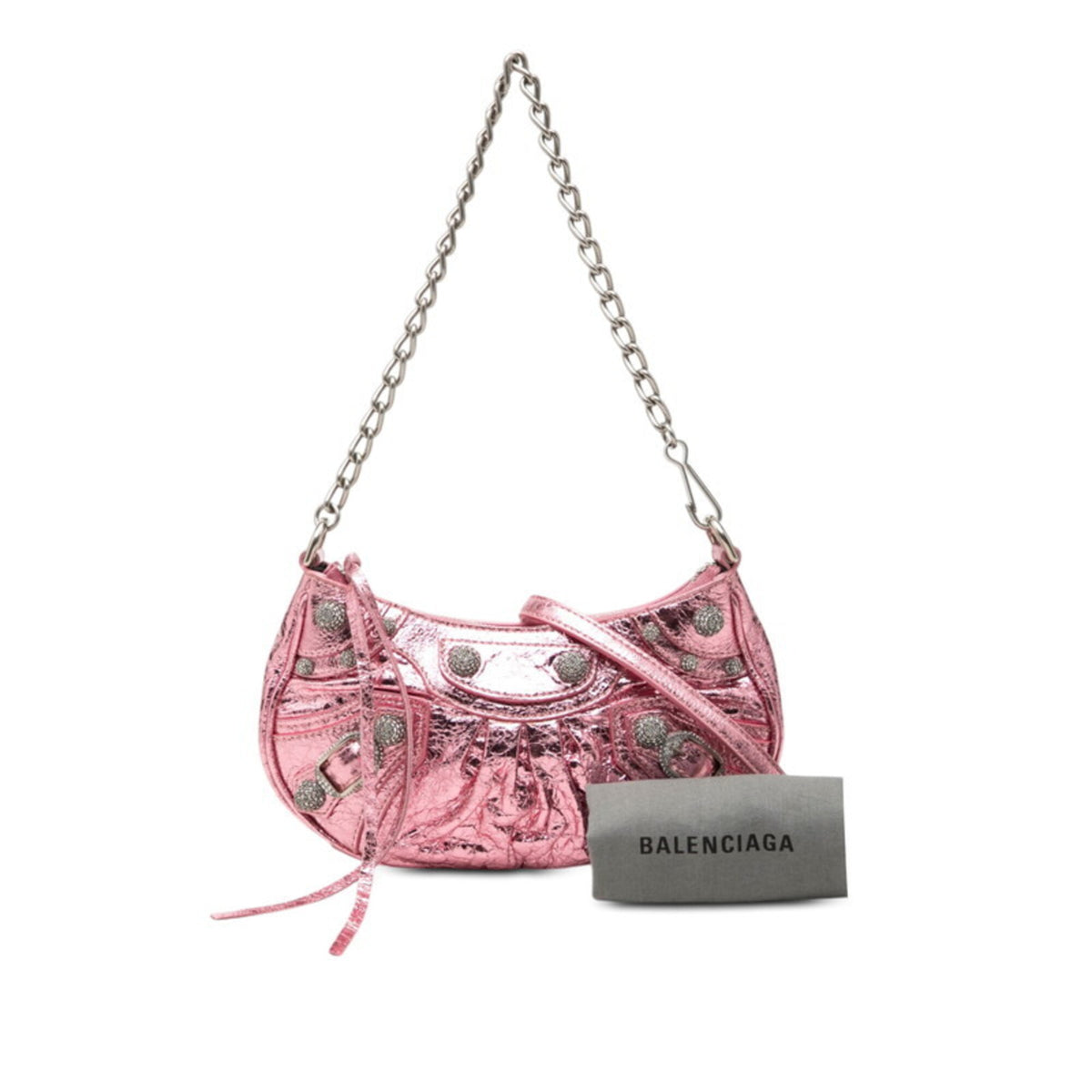 Balenciaga Metallic Pink Leather Rhinestone Handbag Shoulder Bag (Pre-Owned)