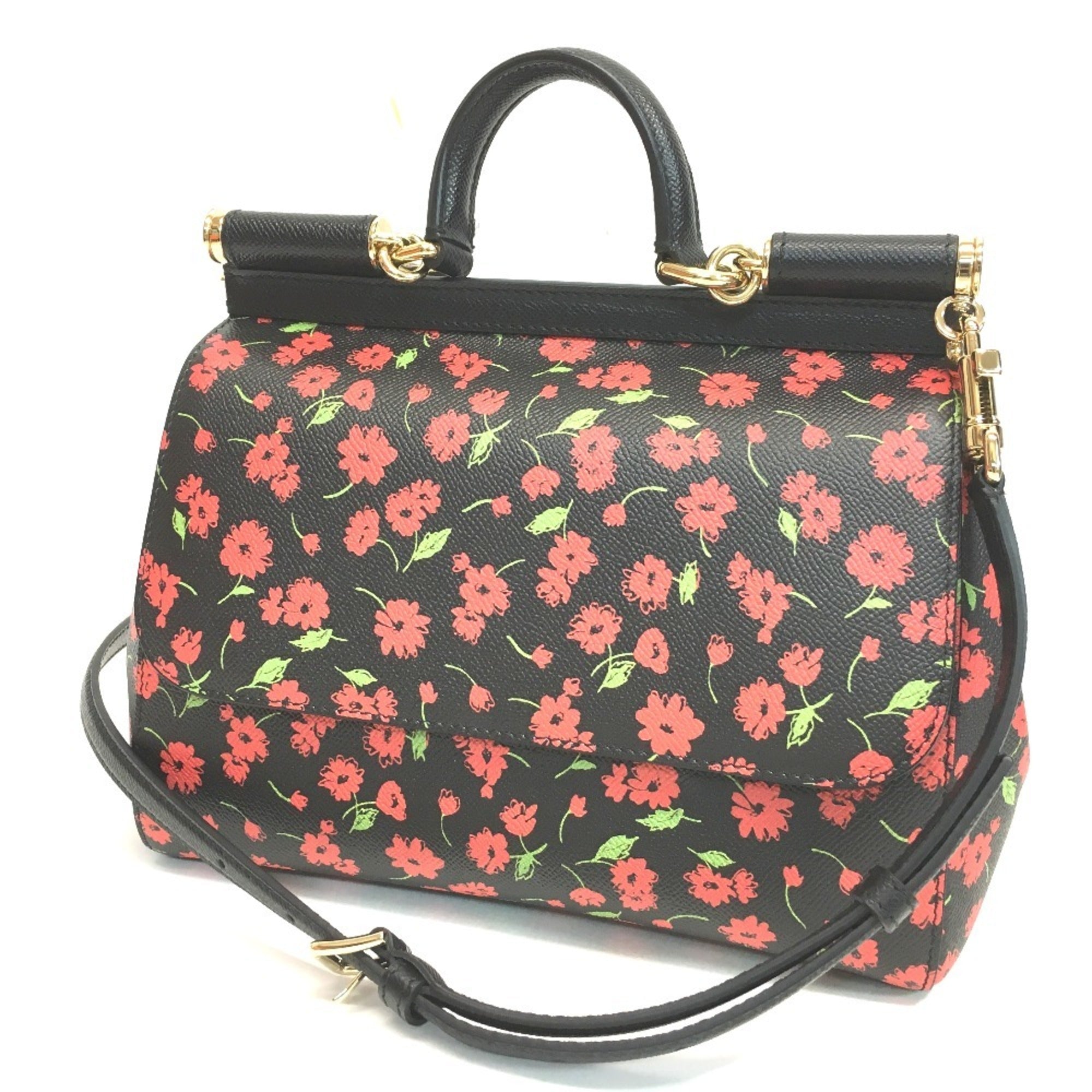 Dolce & Gabbana Black Green Red Color Leather Handbag Shoulder Bag (Pre-Owned)