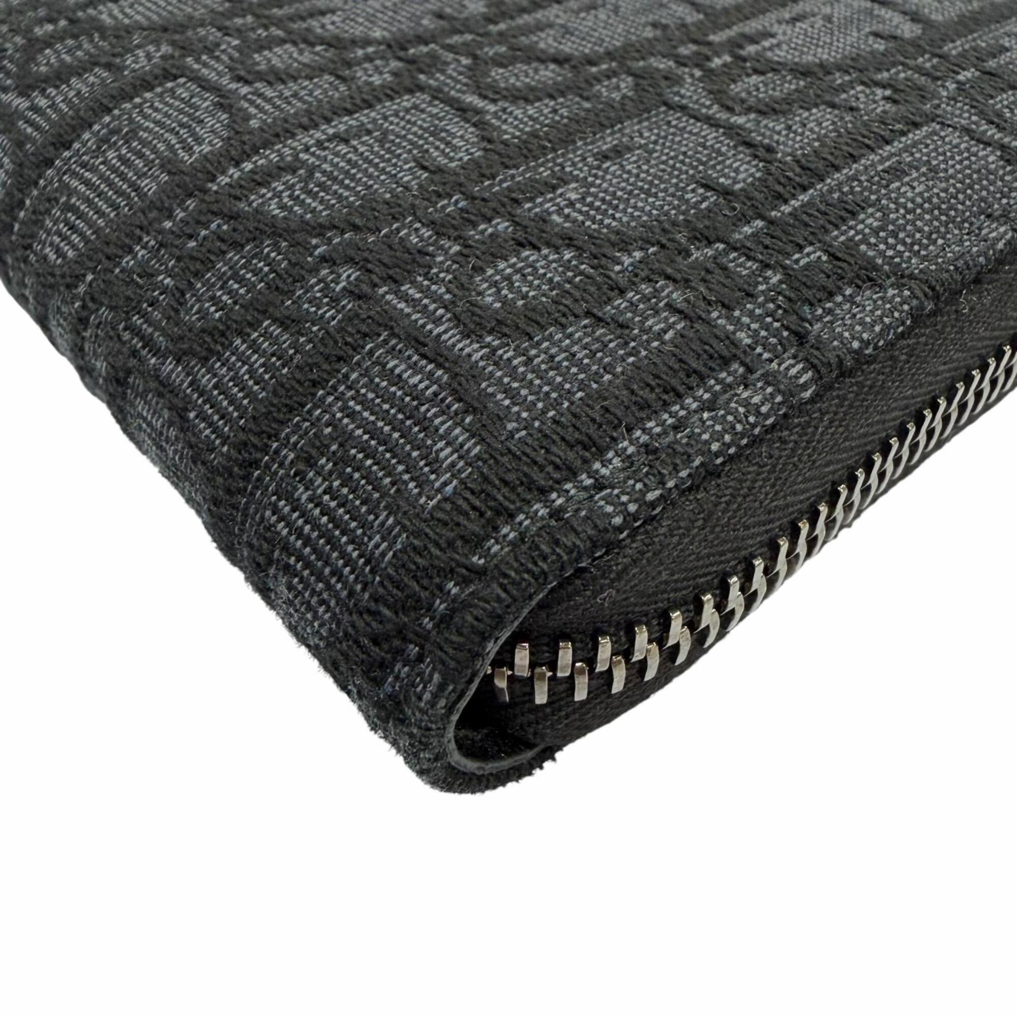 Christian Dior Black Leather Fabric Long Wallet (Bi-Fold) (Pre-Owned)