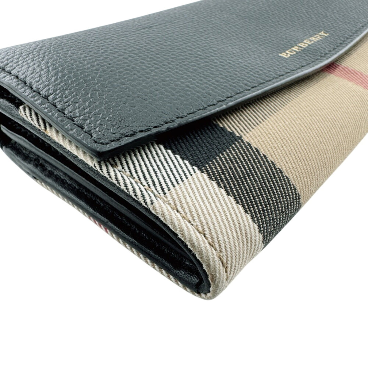 Burberry Black Leather Canvas Long Wallet (Bi-Fold) (Pre-Owned)