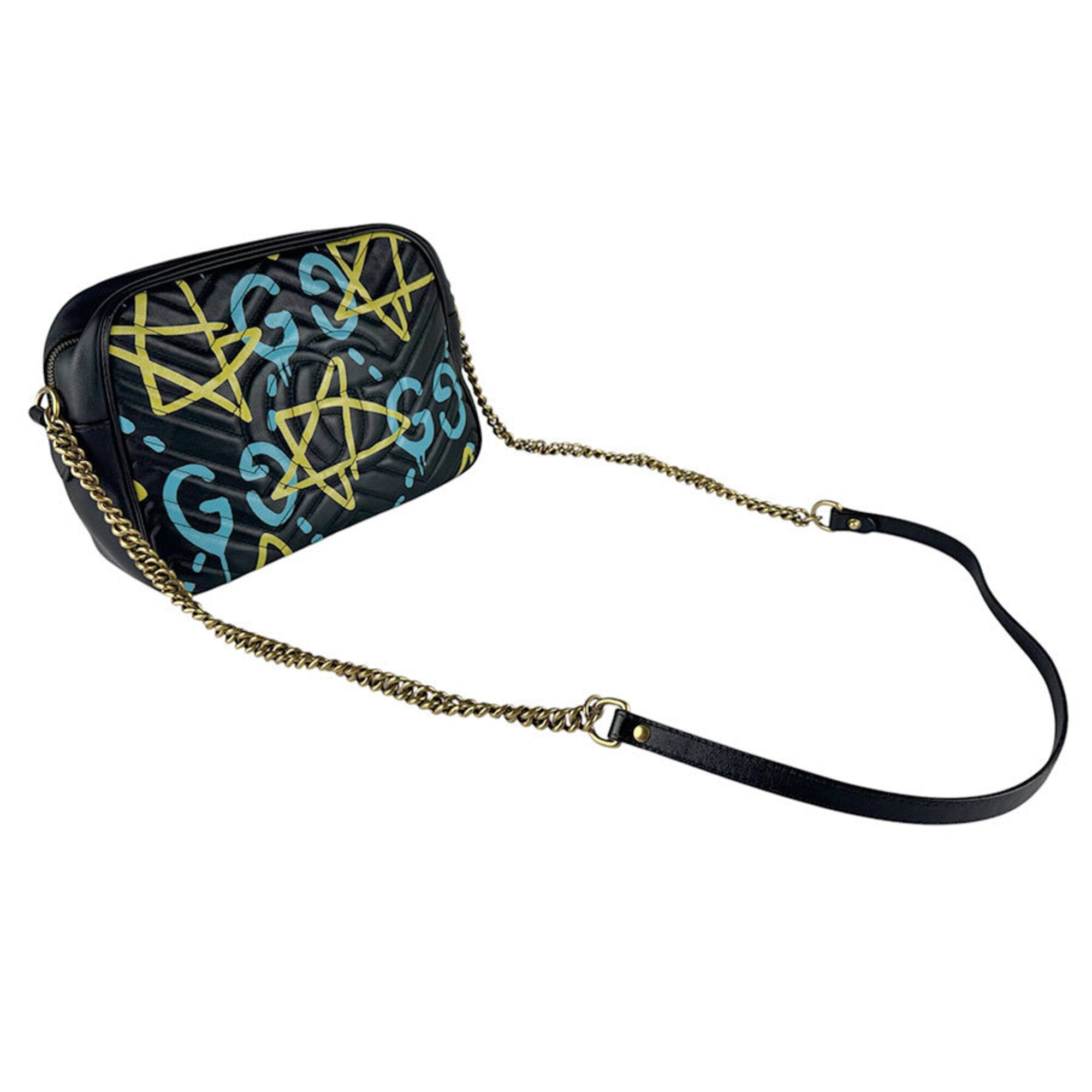 Gucci Black Blue Yellow Leather Shoulder Bag (Pre-Owned)