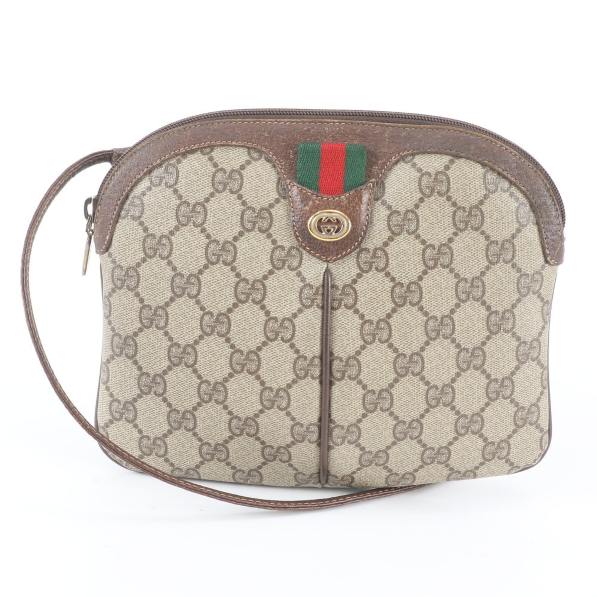 Gucci Brown Leather Coated Canvas Shoulder Bag (Pre-Owned)