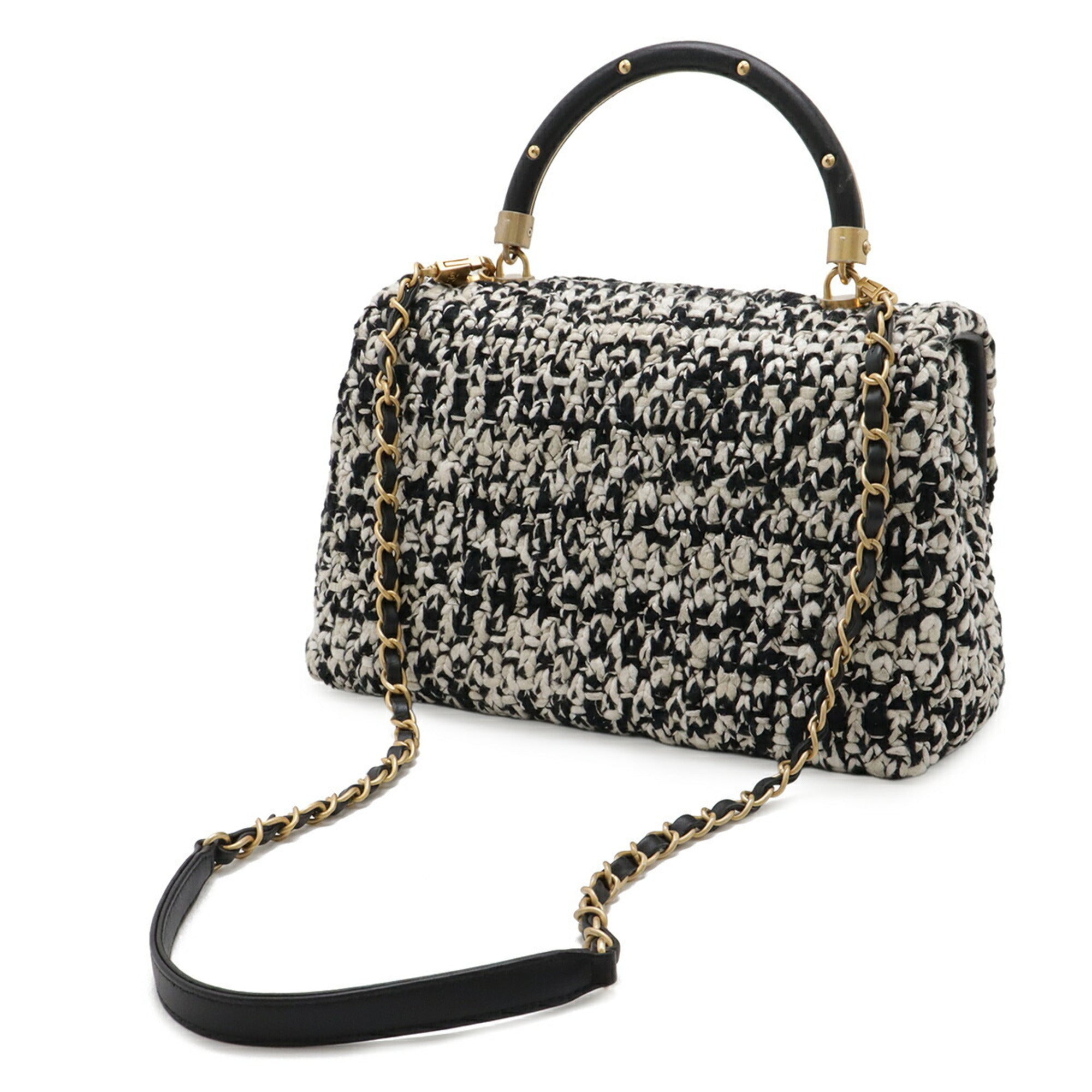 Chanel Black White Tweed Leather Handbag Shoulder Bag (Pre-Owned)