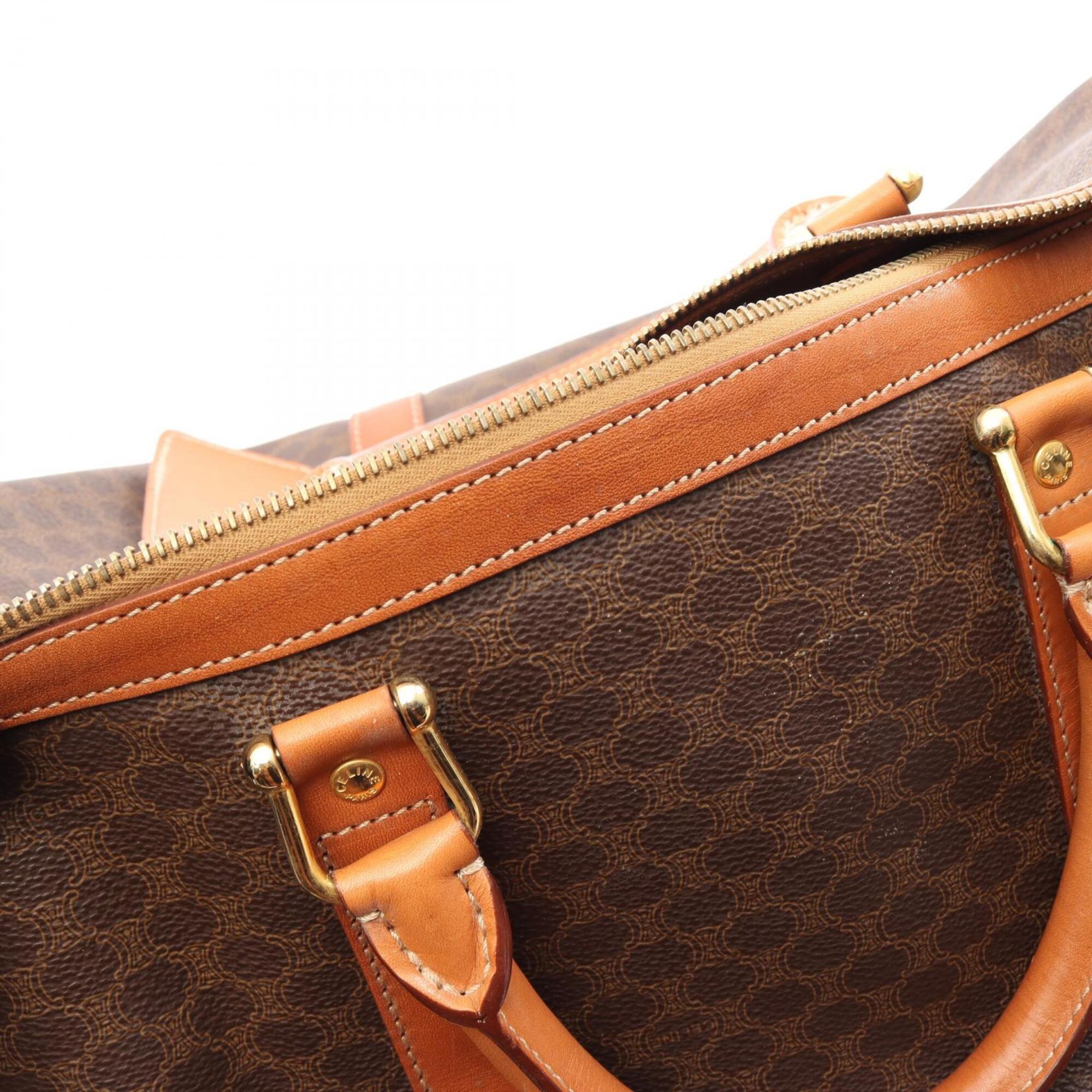 Celine Brown Coated Canvas Leather Boston Bag Handbag (Pre-Owned)