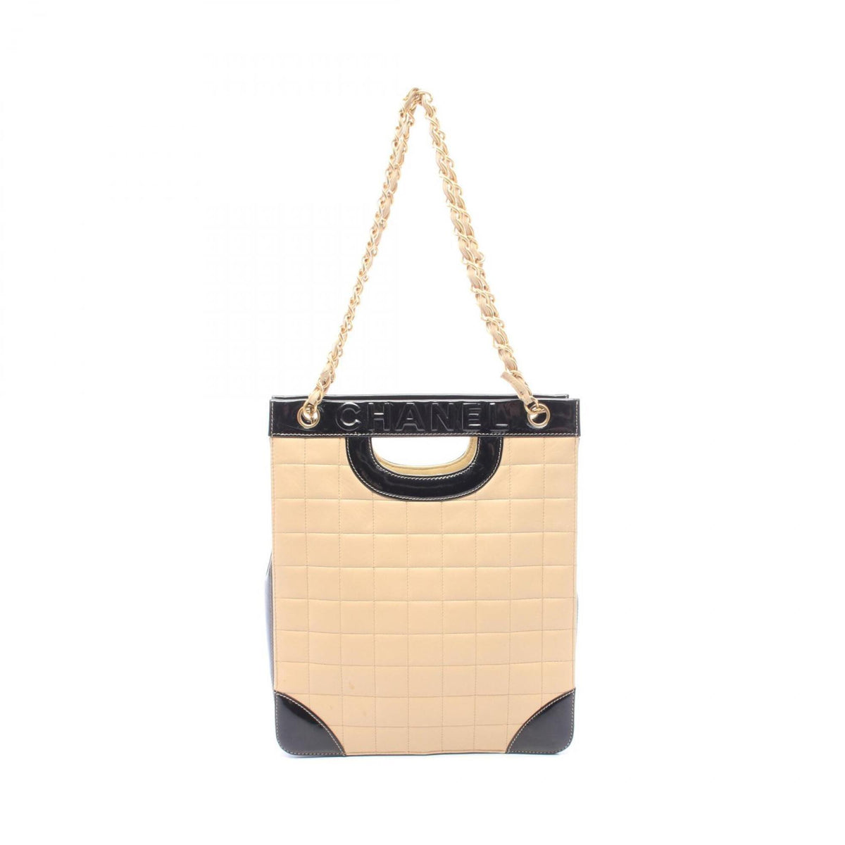 Chanel Beige Black Patent Leather Leather Handbag Tote Bag (Pre-Owned)