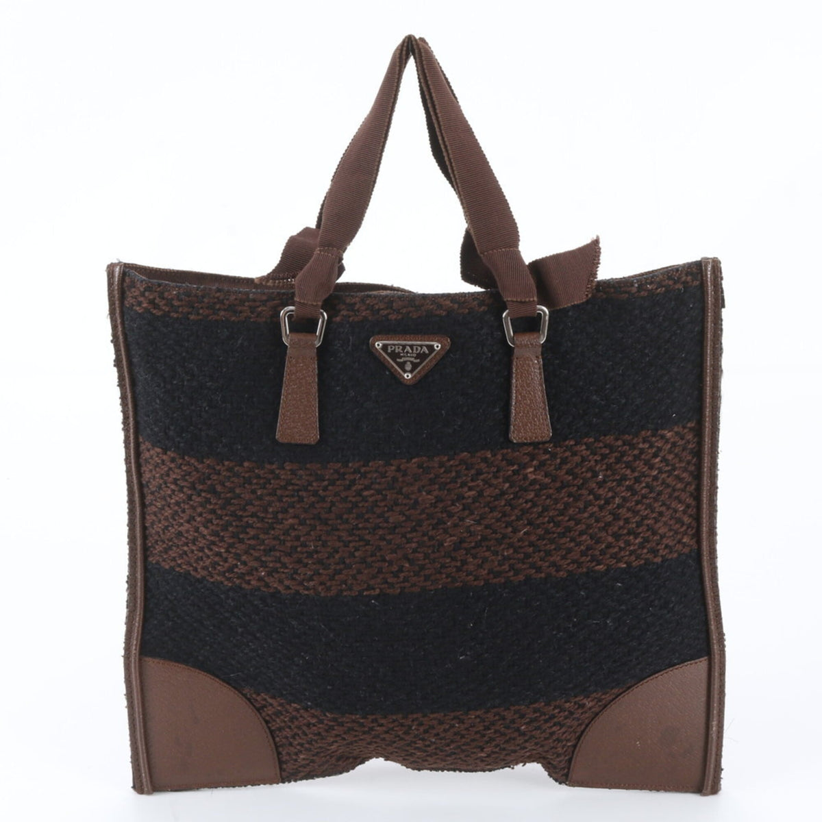 Prada Black Brown Leather Handbag Shoulder Bag Tote Bag (Pre-Owned)