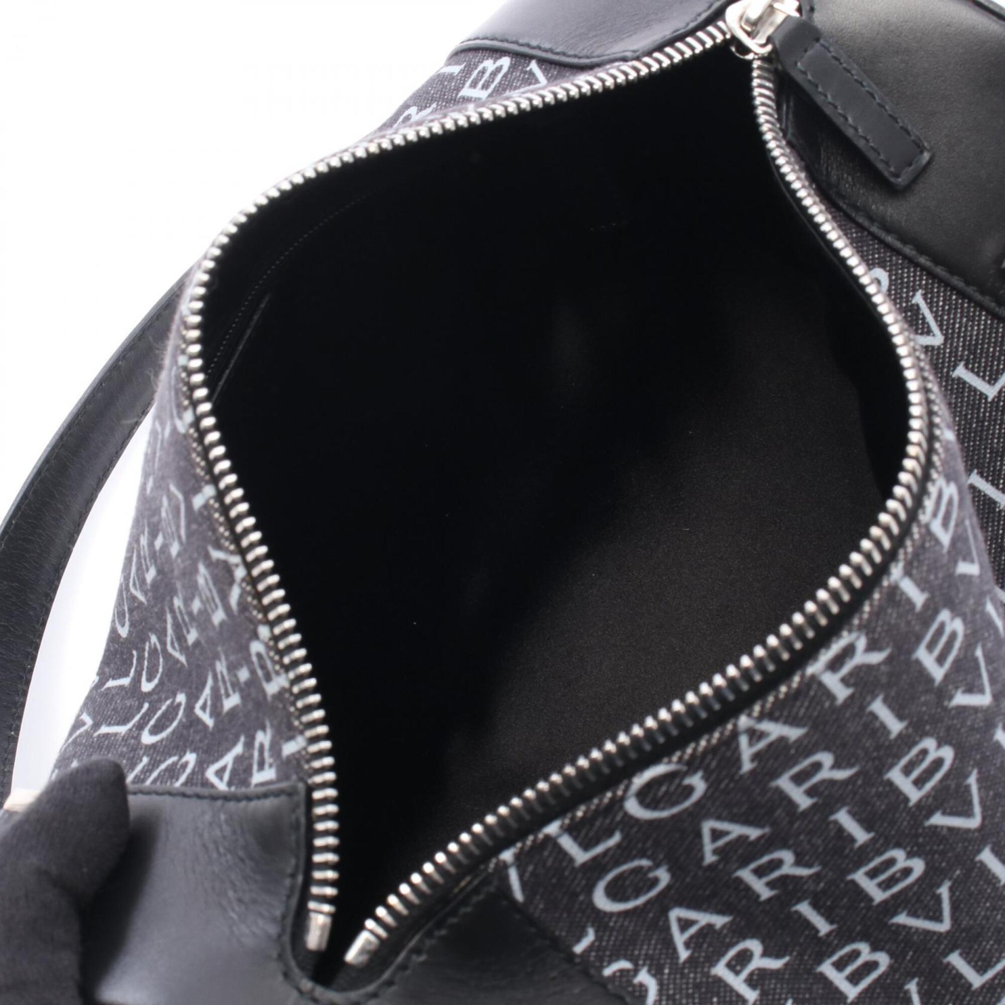 Bvlgari Logomania Black Navy Denim Leather Handbag Shoulder Bag (Pre-Owned)