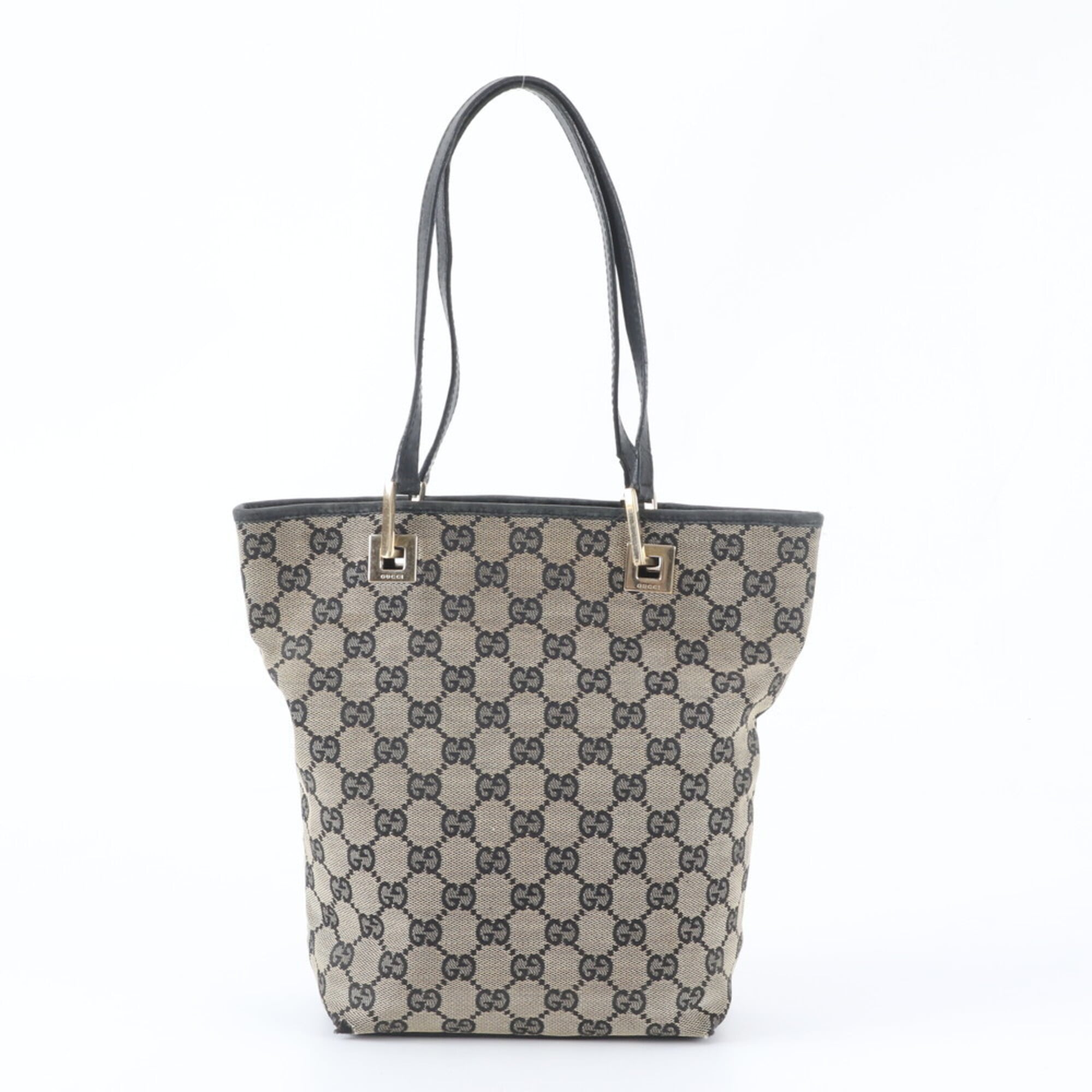 Gucci Gg Canvas Black Brown Leather Canvas Handbag Tote Bag (Pre-Owned)