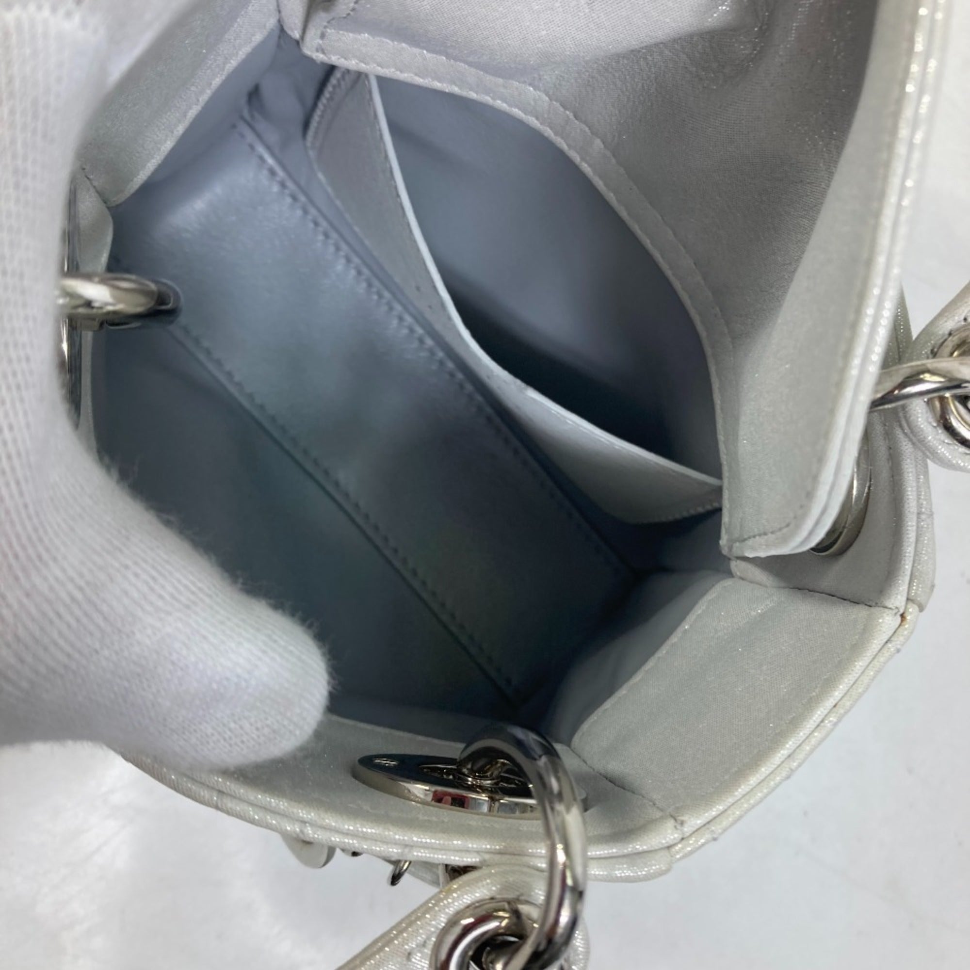 Christian Dior Lady Dior Metallic Gray Leather Handbag Shoulder Bag (Pre-Owned)