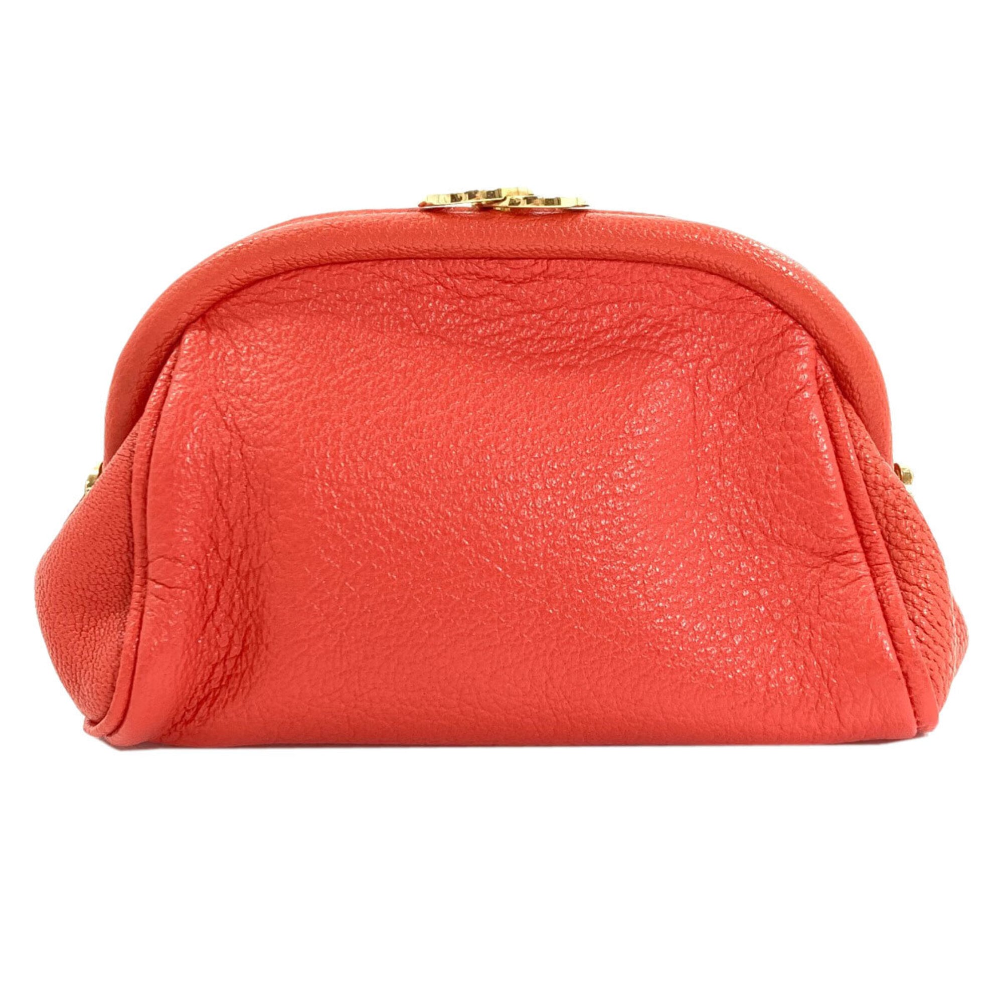 Bvlgari Red Color Leather Pouch Wash Bag (Pre-Owned)