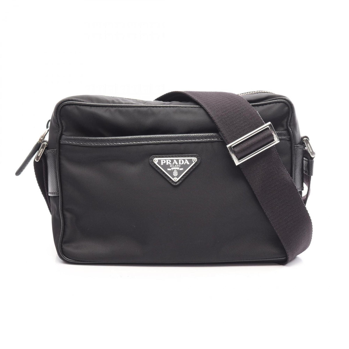 Prada Black Nylon Leather Handbag Shoulder Bag (Pre-Owned)