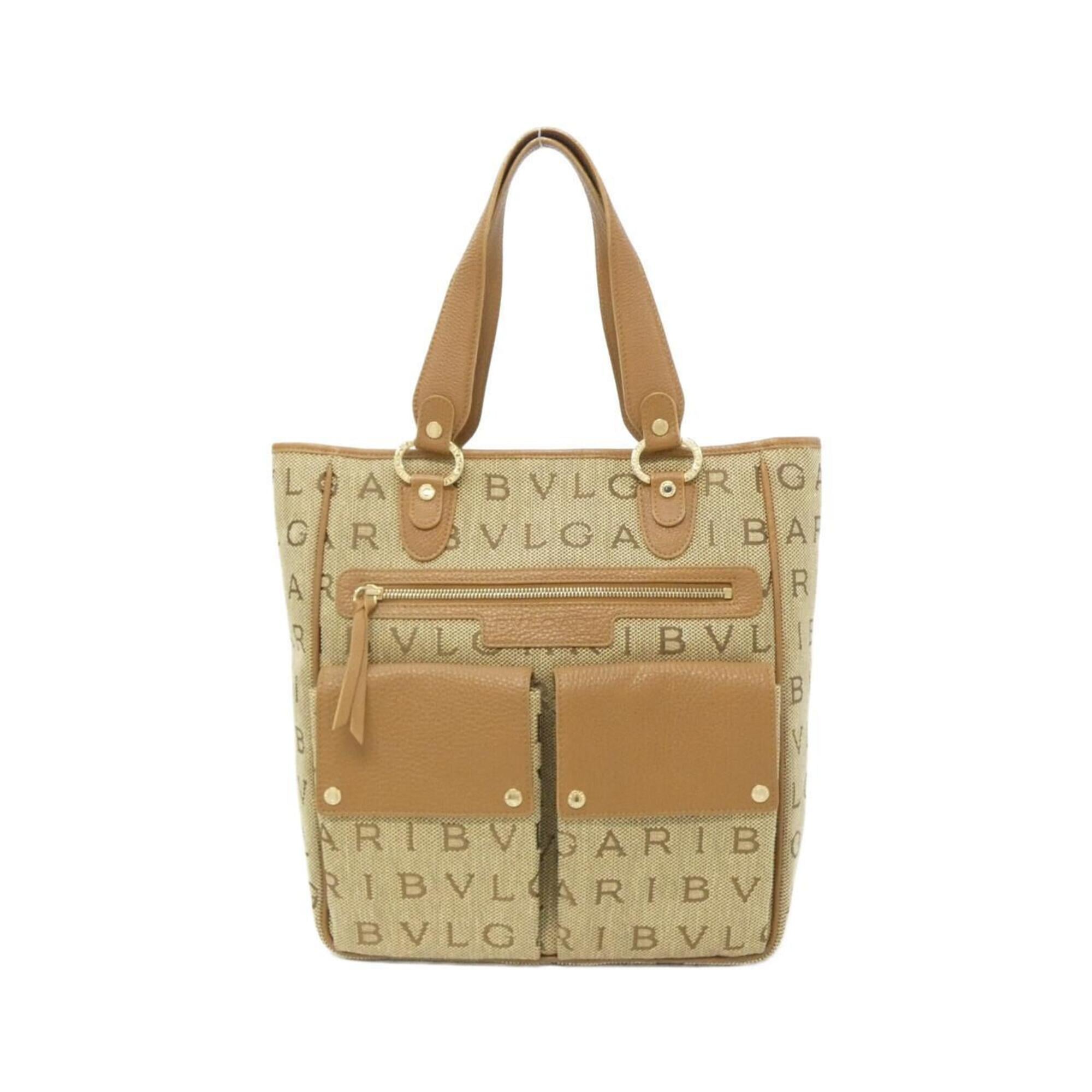 Bvlgari Beige Brown Canvas Handbag (Pre-Owned)