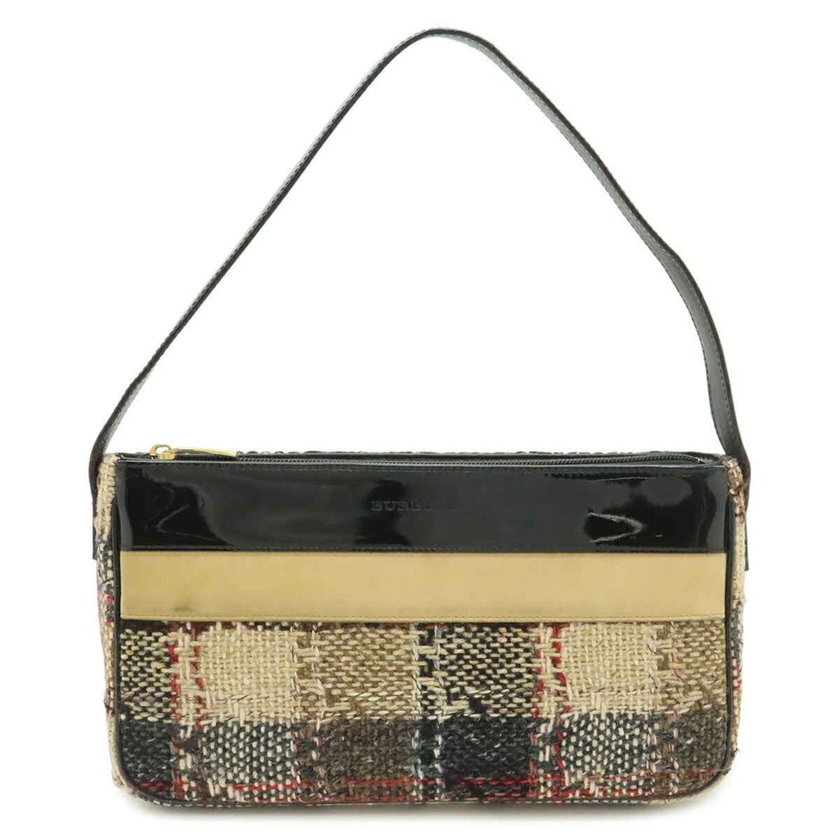 Burberry Beige Black Multi-Color Wool Leather Suede Shoulder Bag (Pre-Owned)