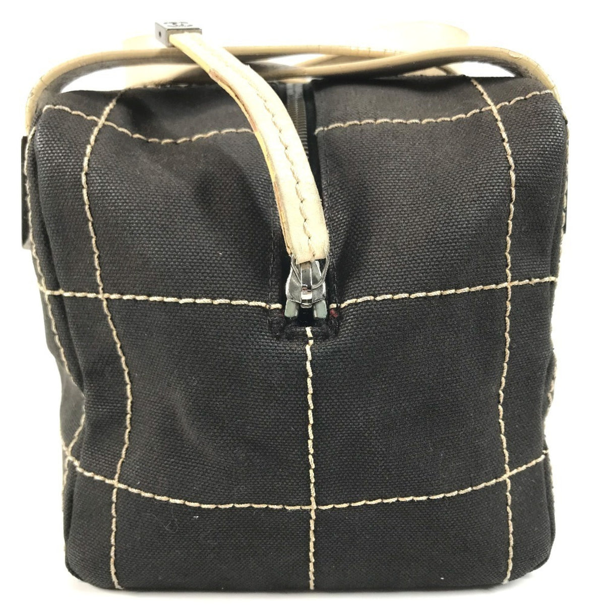 Chanel Chocolate Bar Black White Leather Canvas Boston Bag Handbag (Pre-Owned)