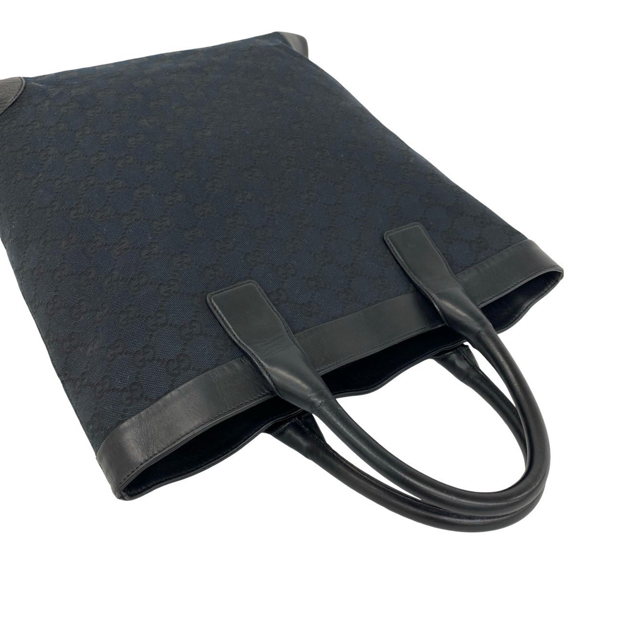 Gucci Black Leather Canvas Handbag Tote Bag (Pre-Owned)