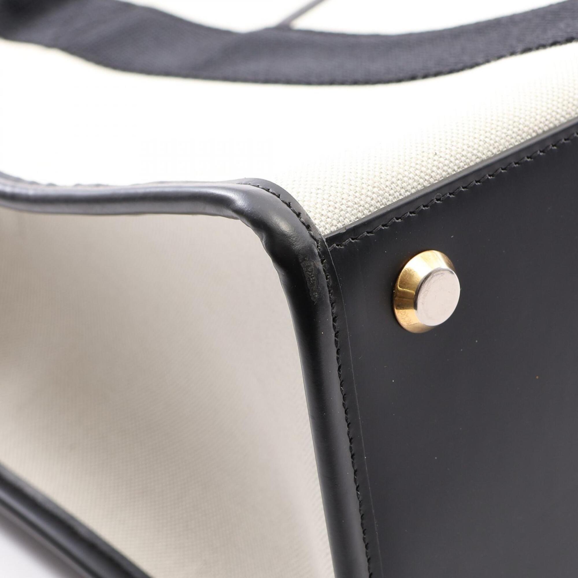 Balenciaga Black White Canvas Leather Handbag Tote Bag (Pre-Owned)
