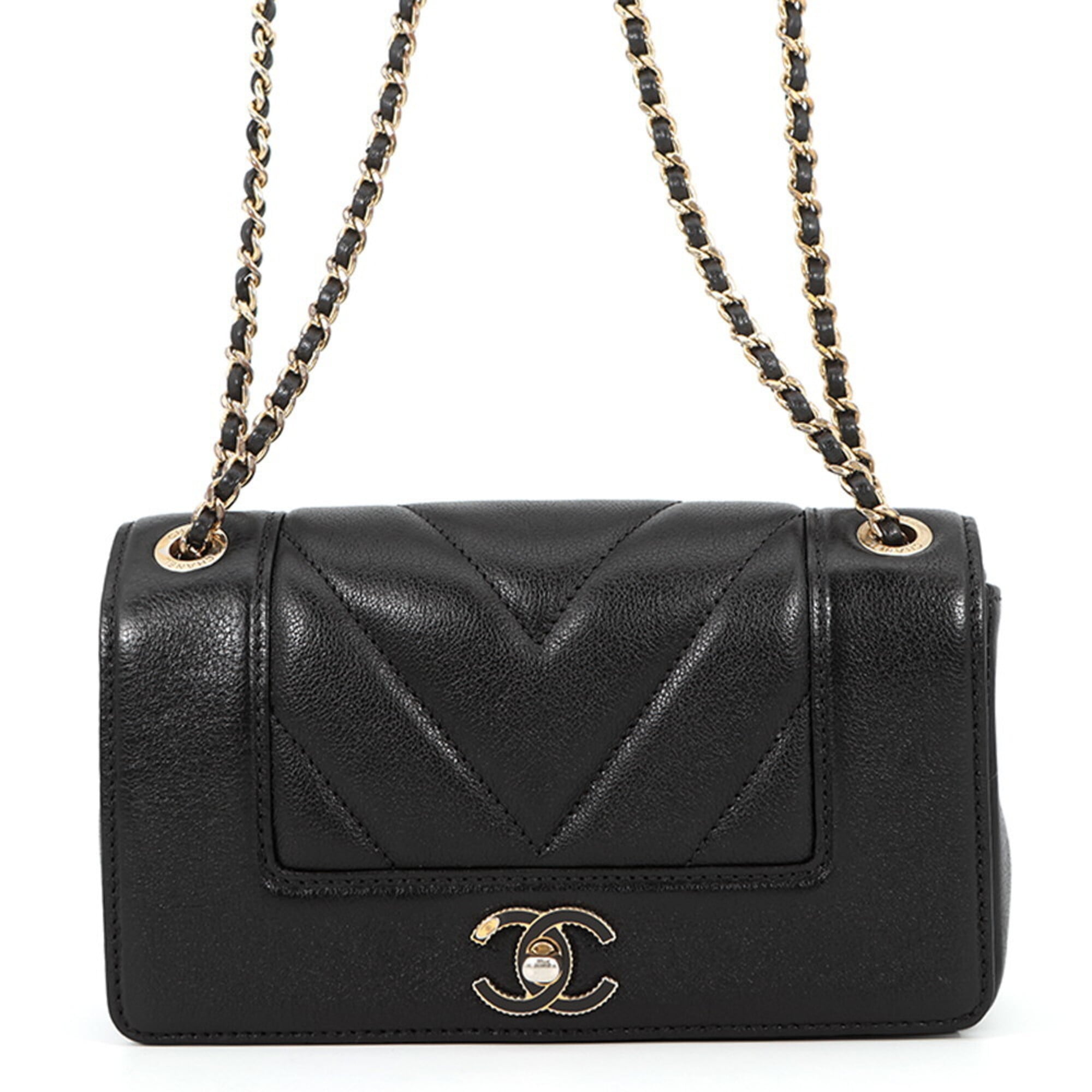 Chanel Black Leather Handbag Shoulder Bag (Pre-Owned)