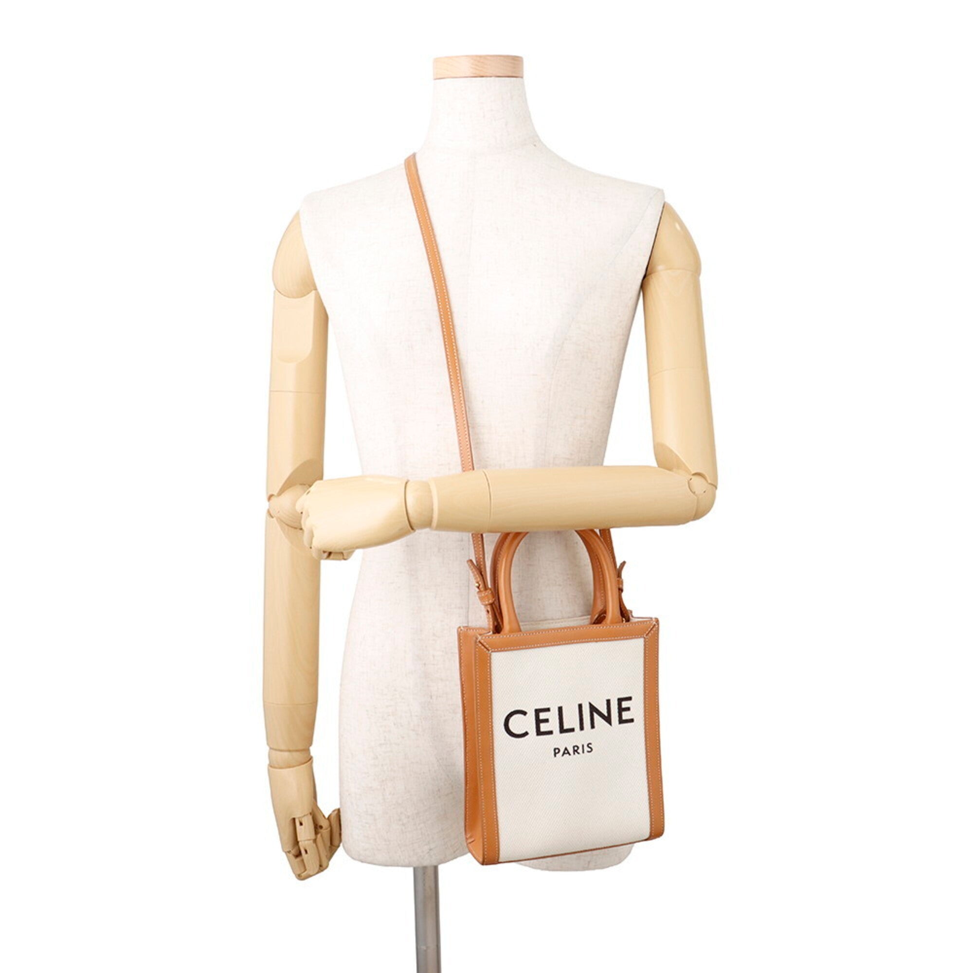 Celine Beige Brown Canvas Leather Handbag (Pre-Owned)