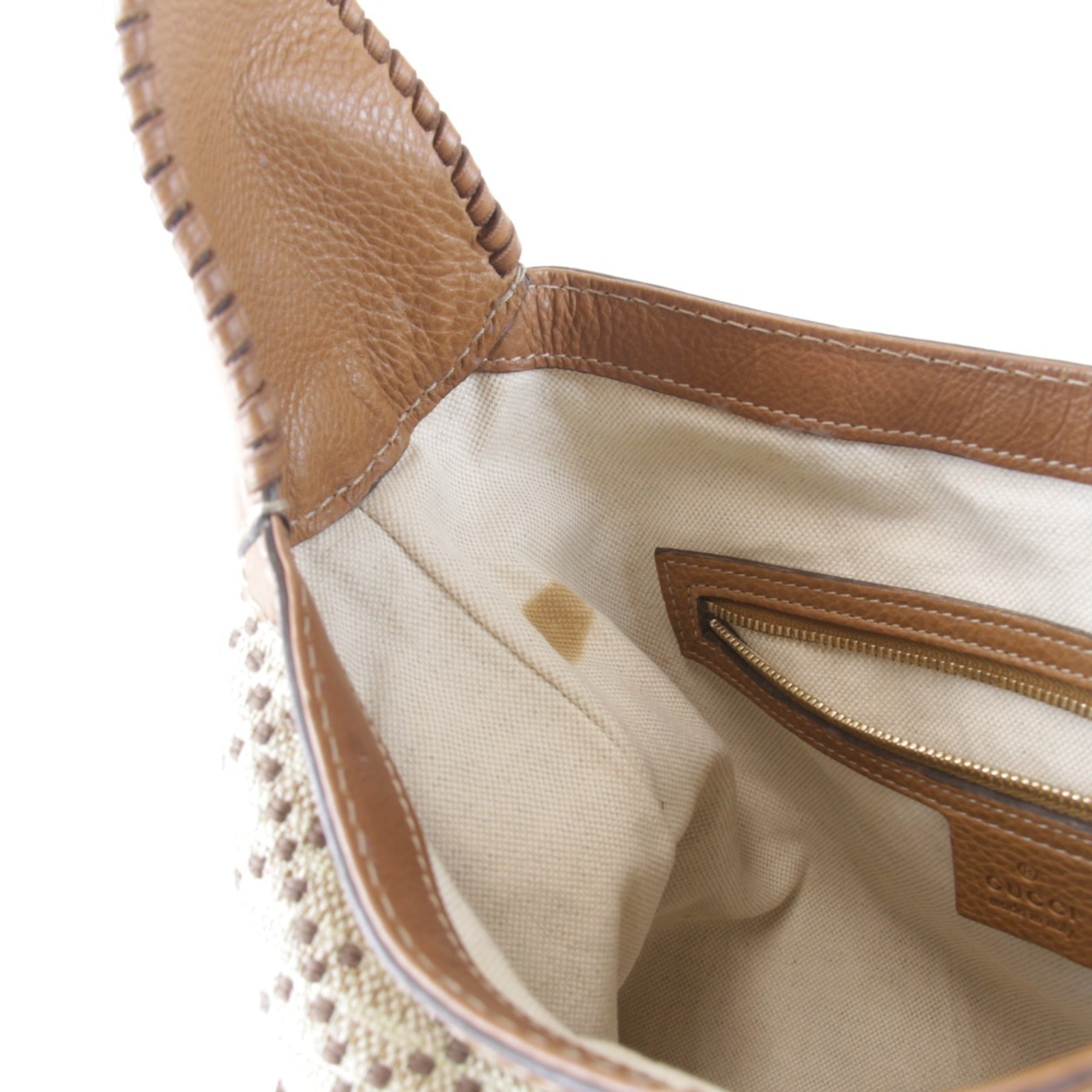 Gucci Diamante Beige Canvas Leather Shoulder Bag (Pre-Owned)