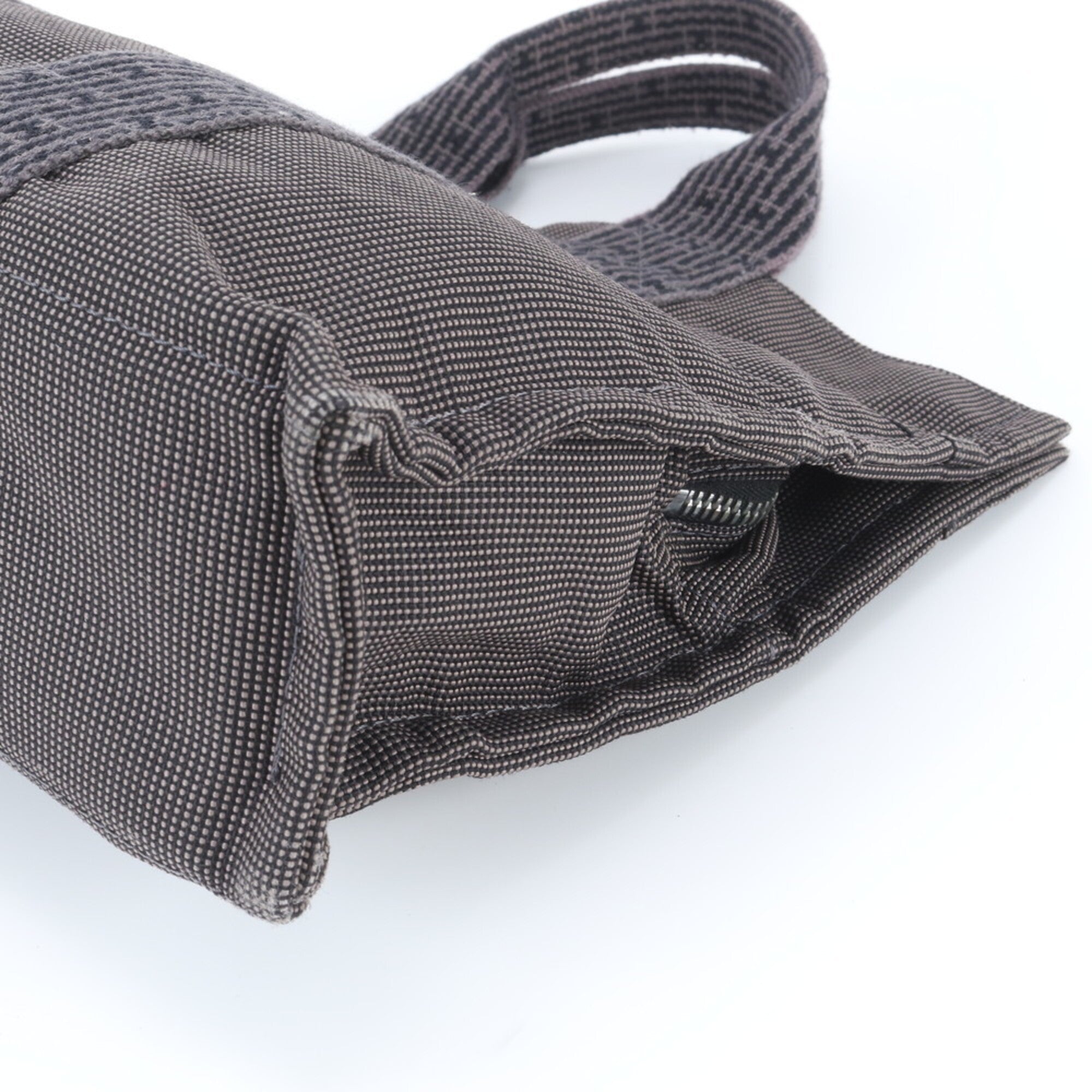 Hermes Black Gray Leather Canvas Handbag Tote Bag (Pre-Owned)