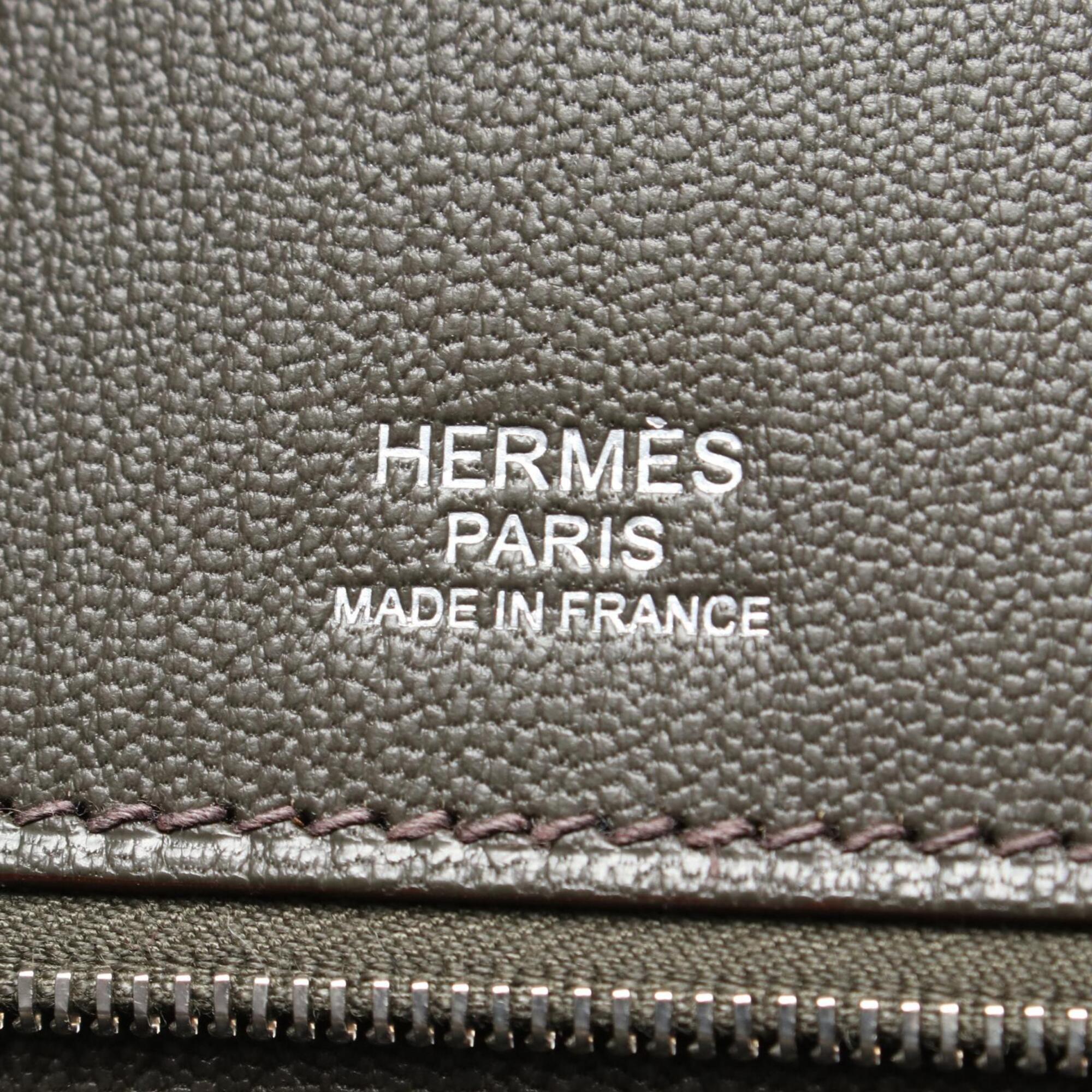 Hermes Blue Brown Khaki Fjord Leather Barenia Leather Handbag (Pre-Owned)