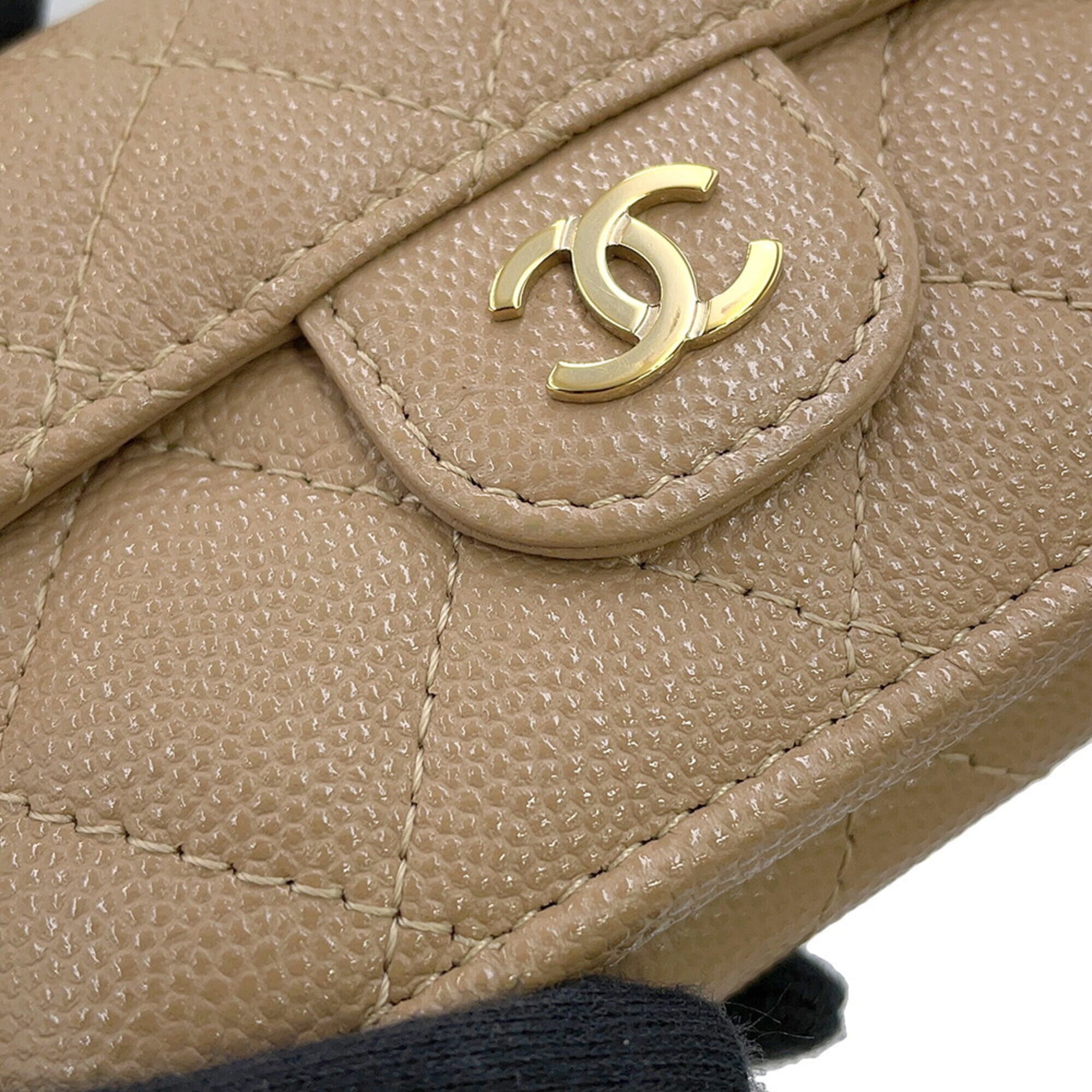 Chanel Matelasse Beige Grained Calfskin Wallet (Tri-Fold) (Pre-Owned)