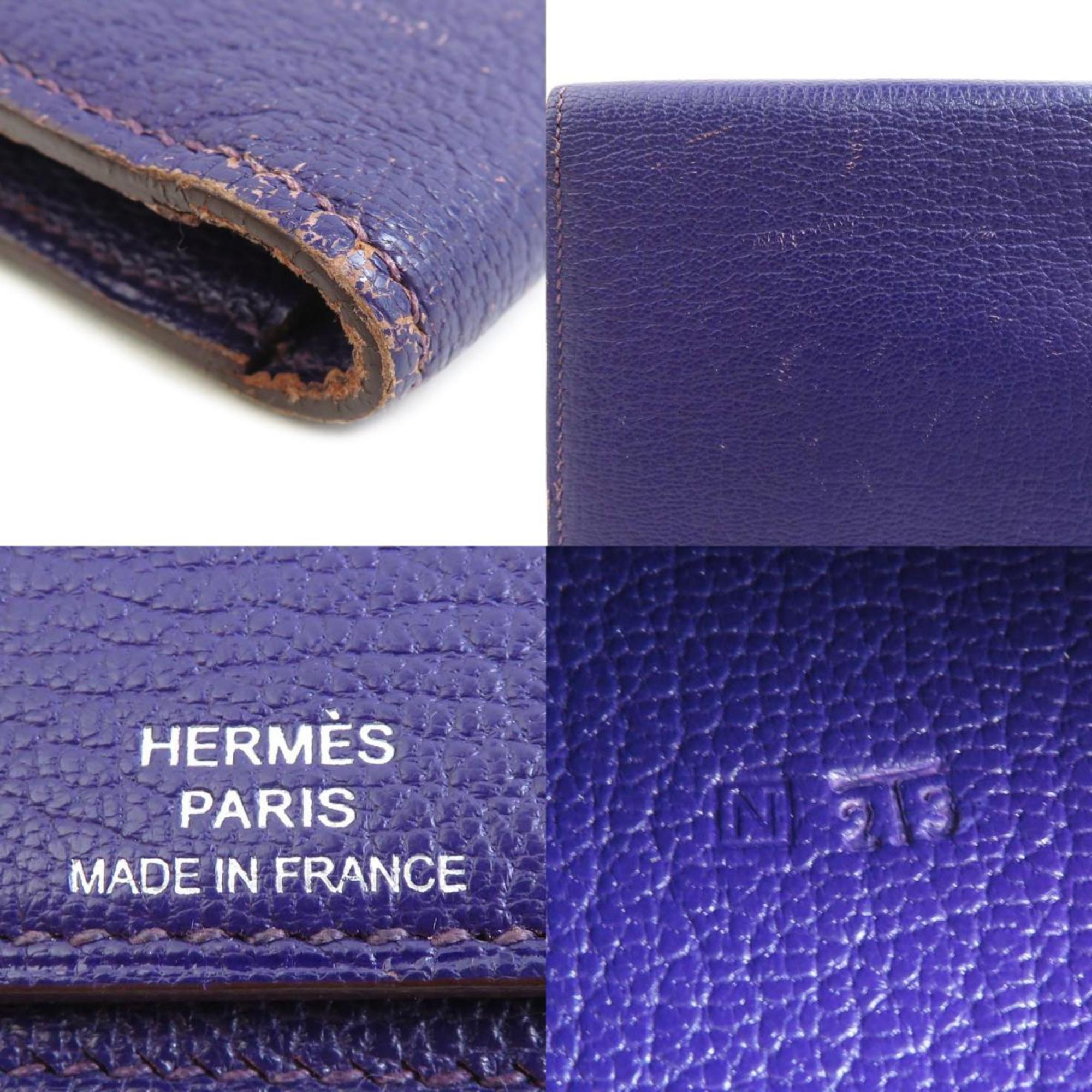 Hermes Purple Leather Long Wallet (Bi-Fold) (Pre-Owned)