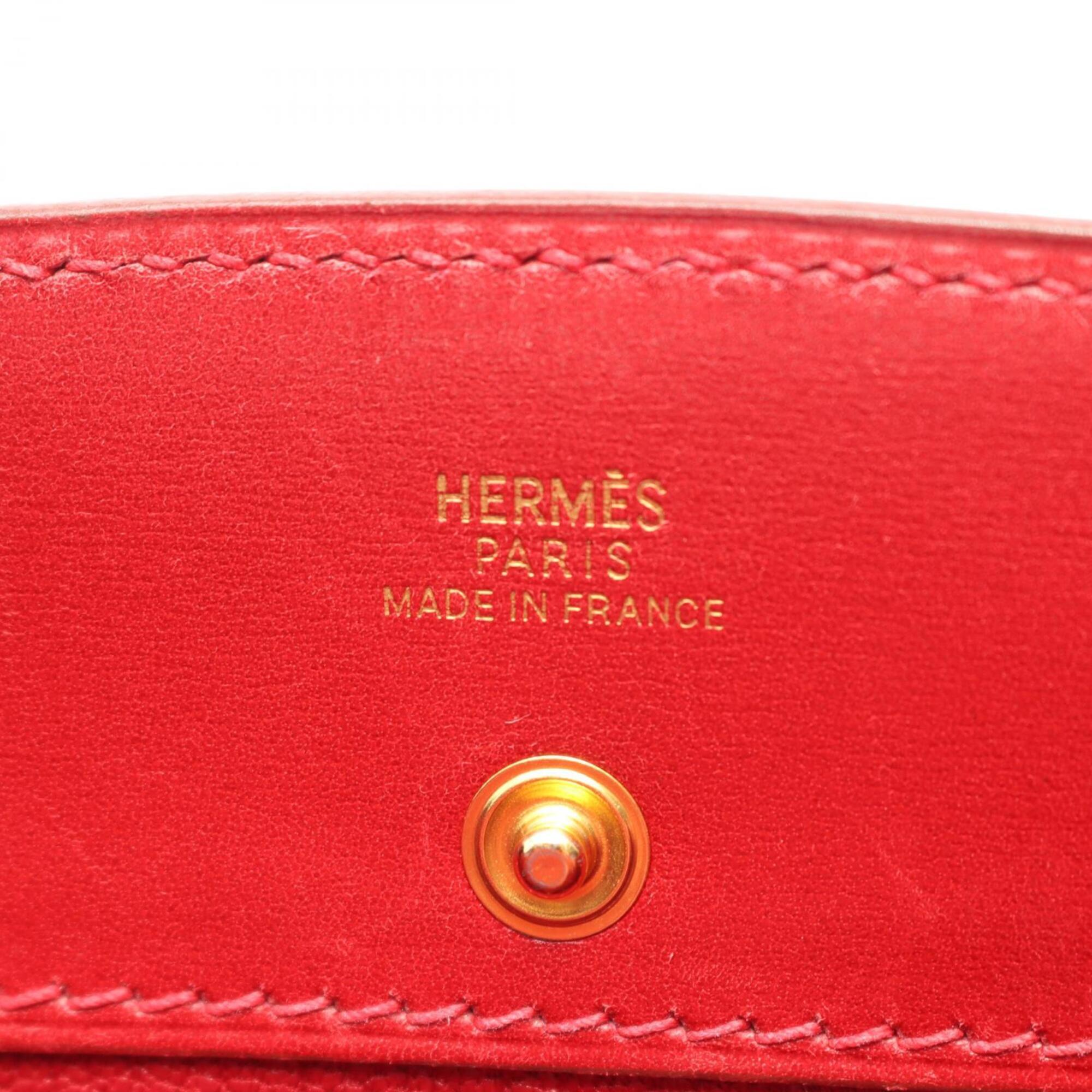Hermes Red Color Box Calf Leather Handbag (Pre-Owned)