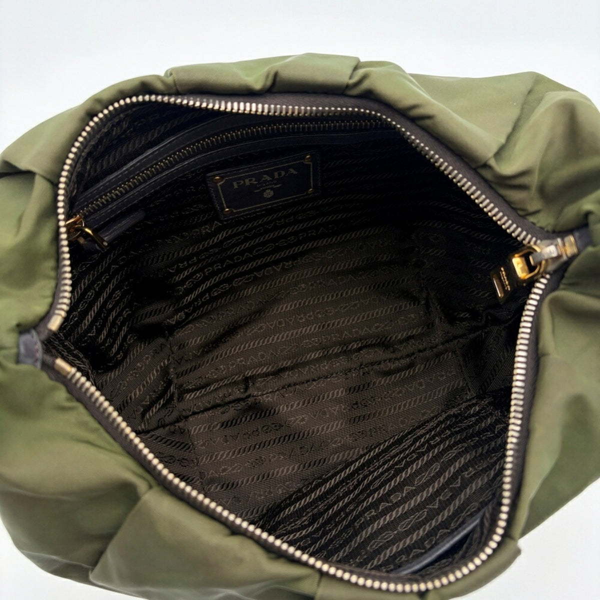 Prada Dark Brown Khaki Nylon Leather Shoulder Bag (Pre-Owned)
