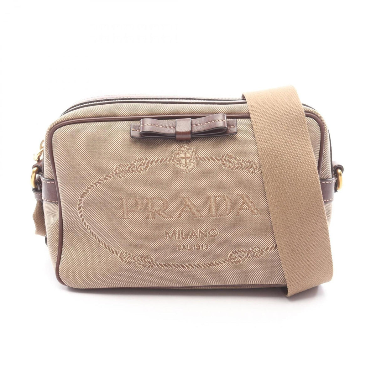 Prada Beige Brown Canvas Leather Handbag Shoulder Bag (Pre-Owned)
