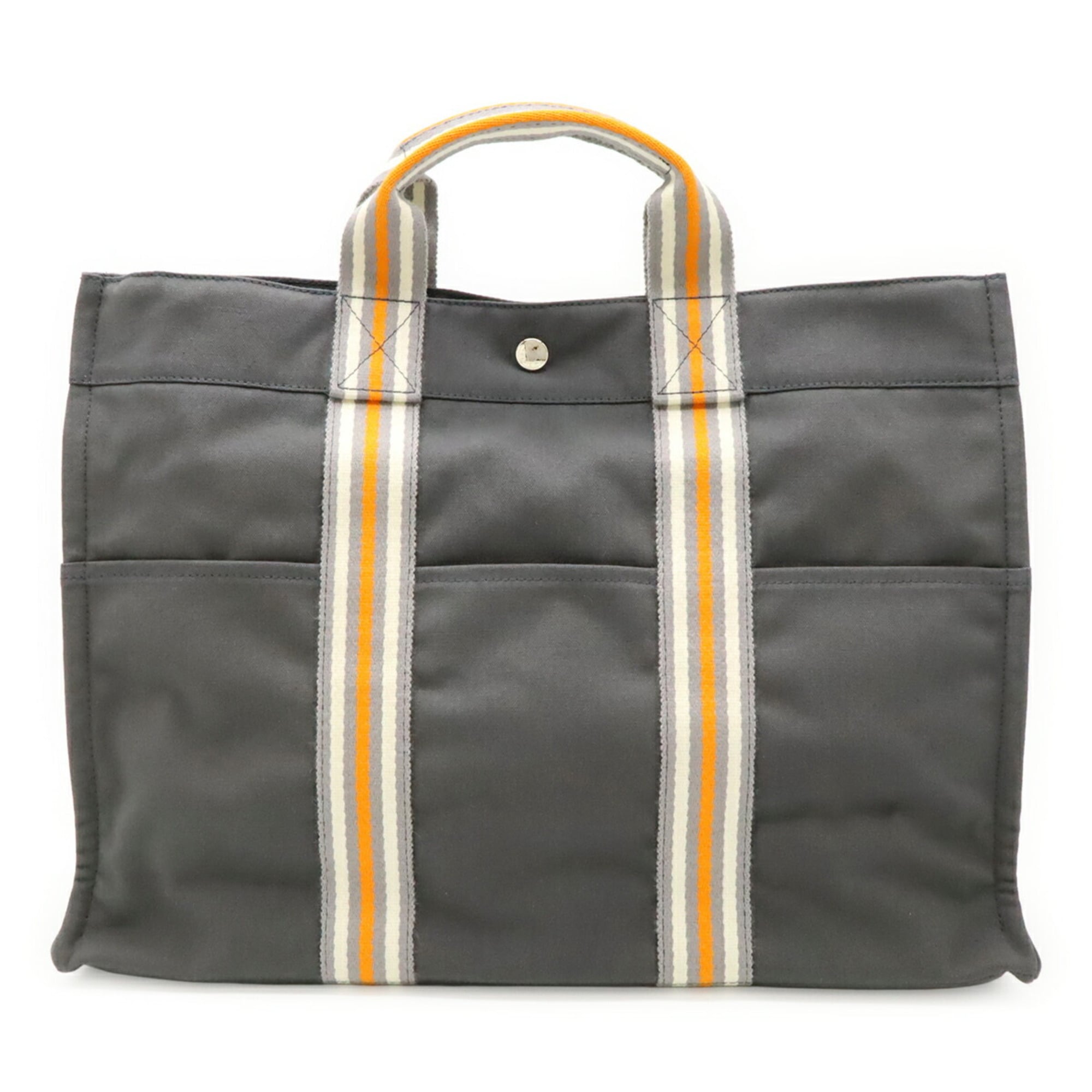 Hermes Gray Orange White Canvas Handbag Tote Bag (Pre-Owned)